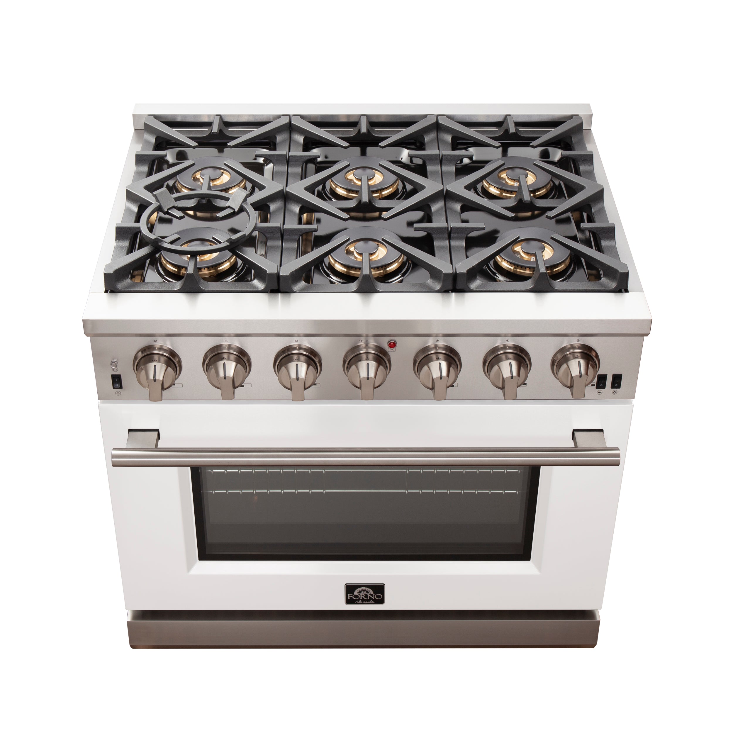 Capriasca 36-Inch Gas Range, , 6 Brass Burners, 120,000 BTU, Convection Oven, Energy Efficient, Door FFSGS626036WHT