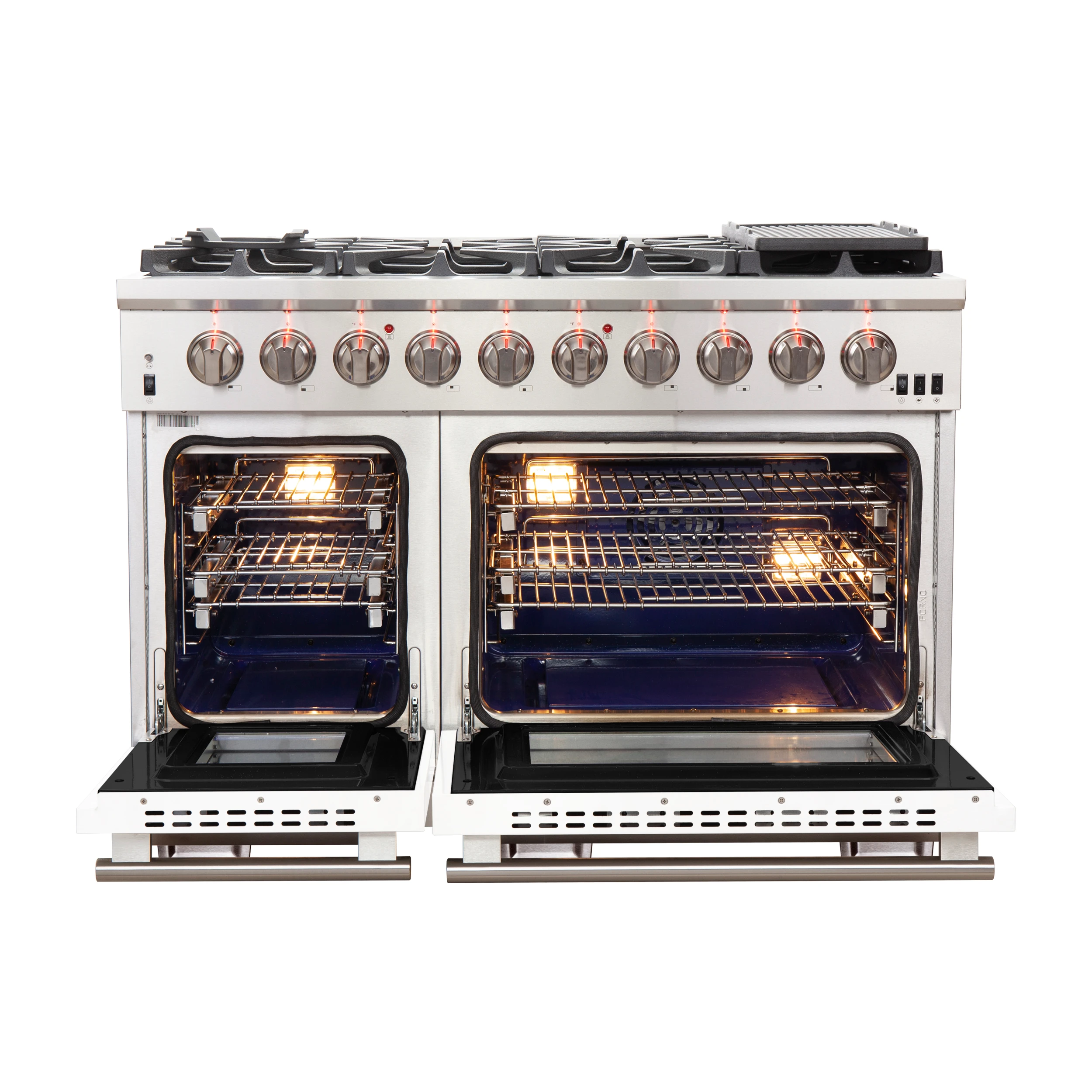 Capriasca 48-inch Gas Range Stainless Steel, 8 Brass Burners 160,000 BTU, 6.58 cu.ft. Double Oven, White Doors FFSGS626048WHT