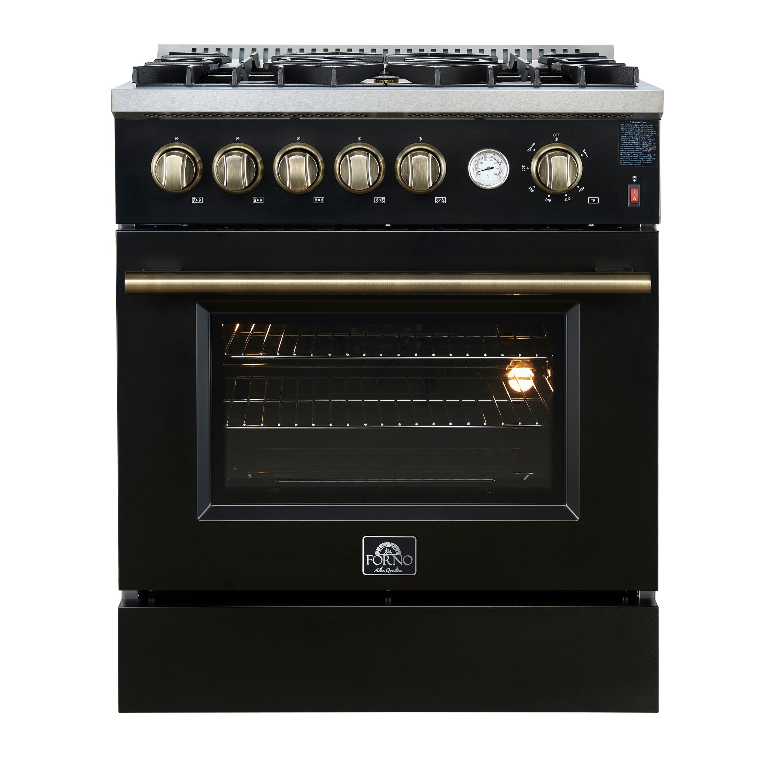 Giovanni 30-inch Gas Range & Antique Brass Design, 5 Burners 67,000 BTU, 4.32 cu.ft. Convection Oven FFSGS627430BLK
