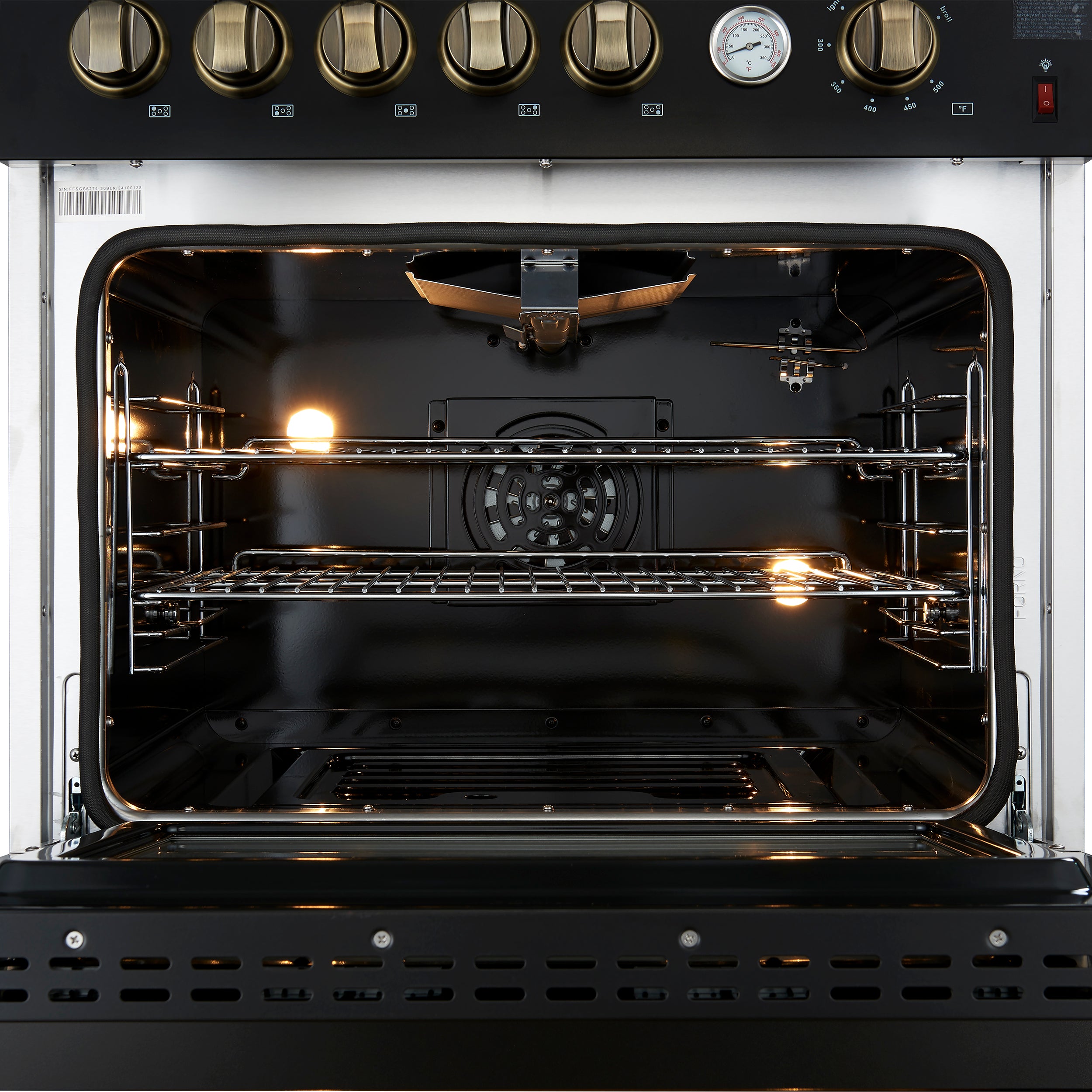 Giovanni 30-inch Gas Range & Antique Brass Design, 5 Burners 67,000 BTU, 4.32 cu.ft. Convection Oven FFSGS627430BLK