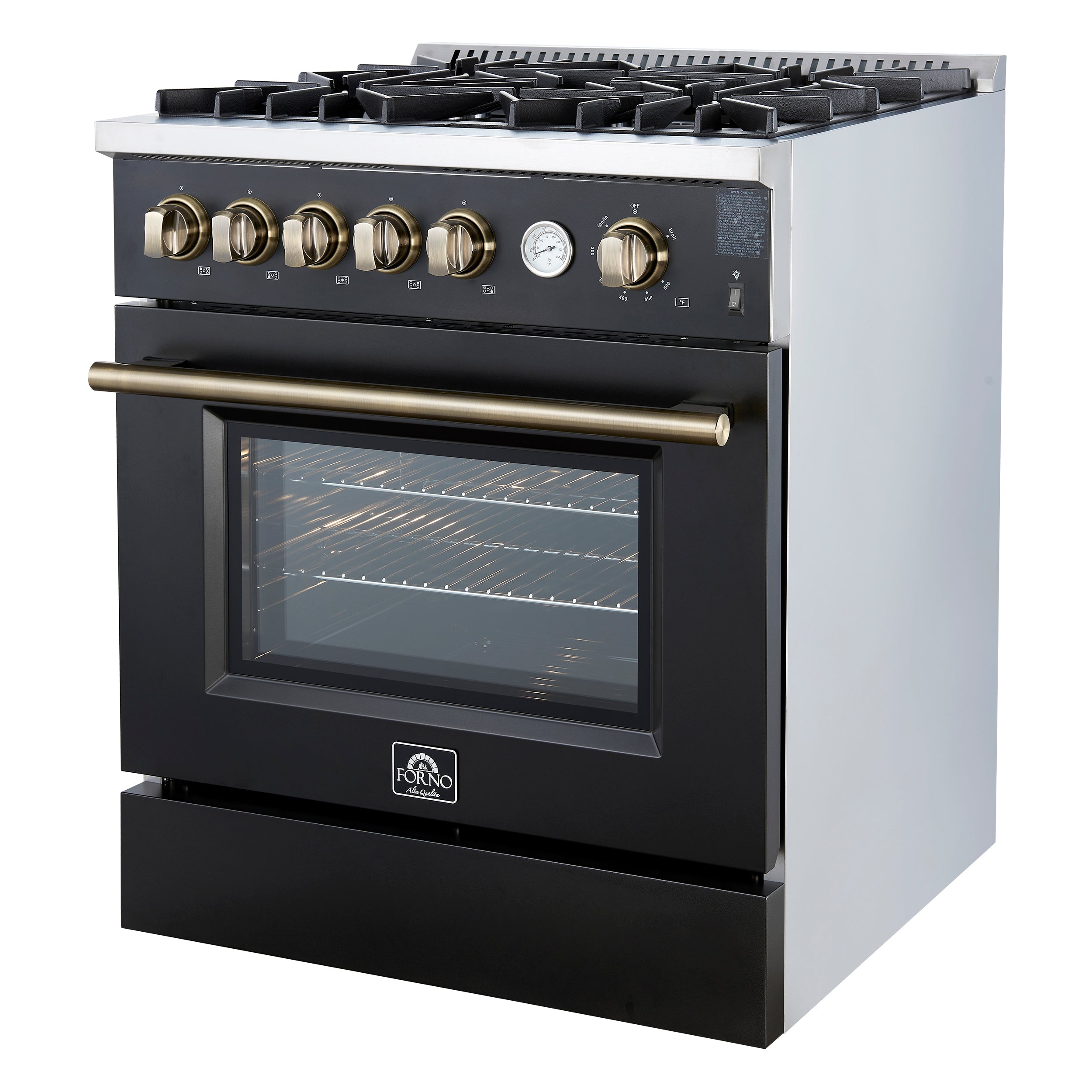 Giovanni 30-inch Gas Range & Antique Brass Design, 5 Burners 67,000 BTU, 4.32 cu.ft. Convection Oven FFSGS627430BLK