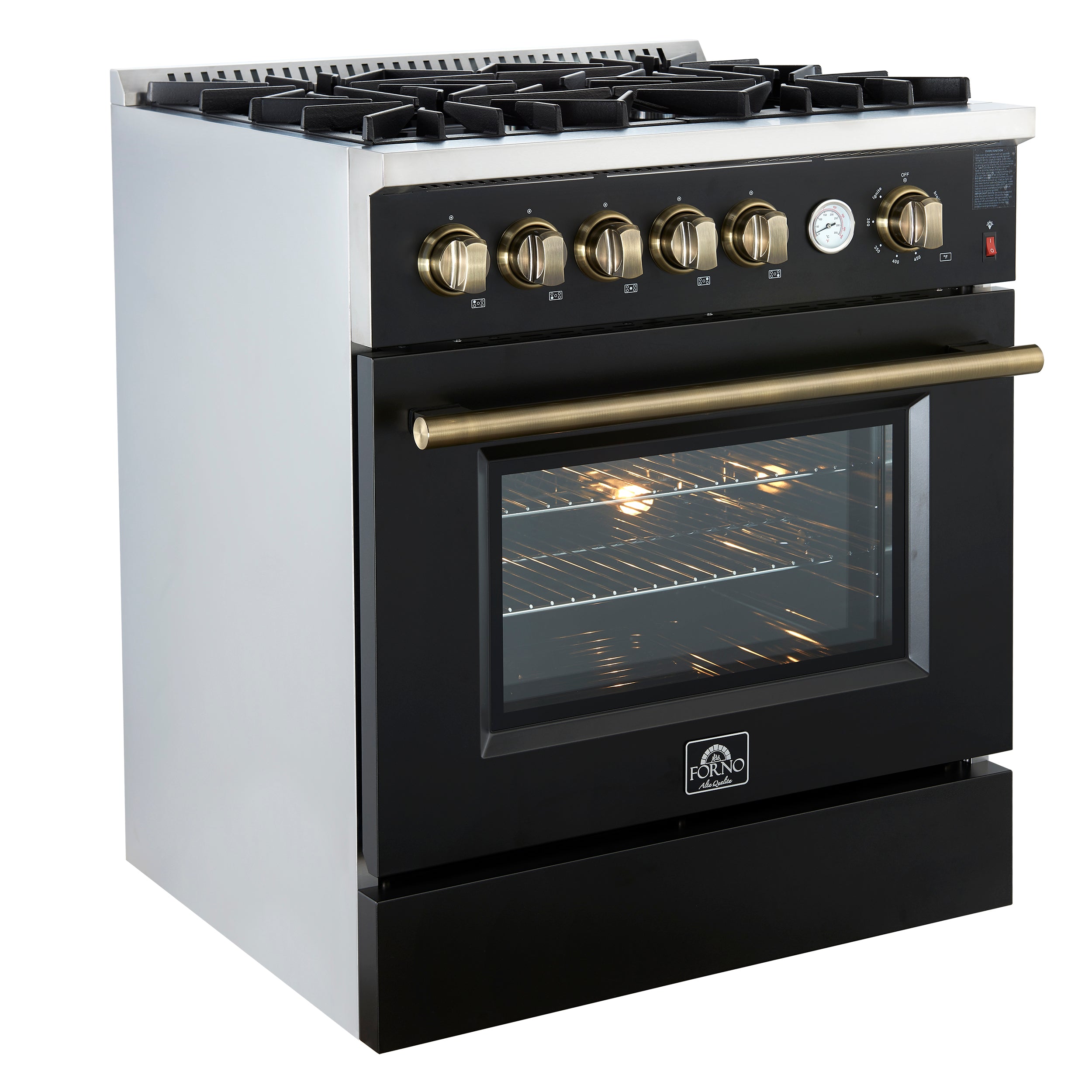 Giovanni 30-inch Gas Range & Antique Brass Design, 5 Burners 67,000 BTU, 4.32 cu.ft. Convection Oven FFSGS627430BLK