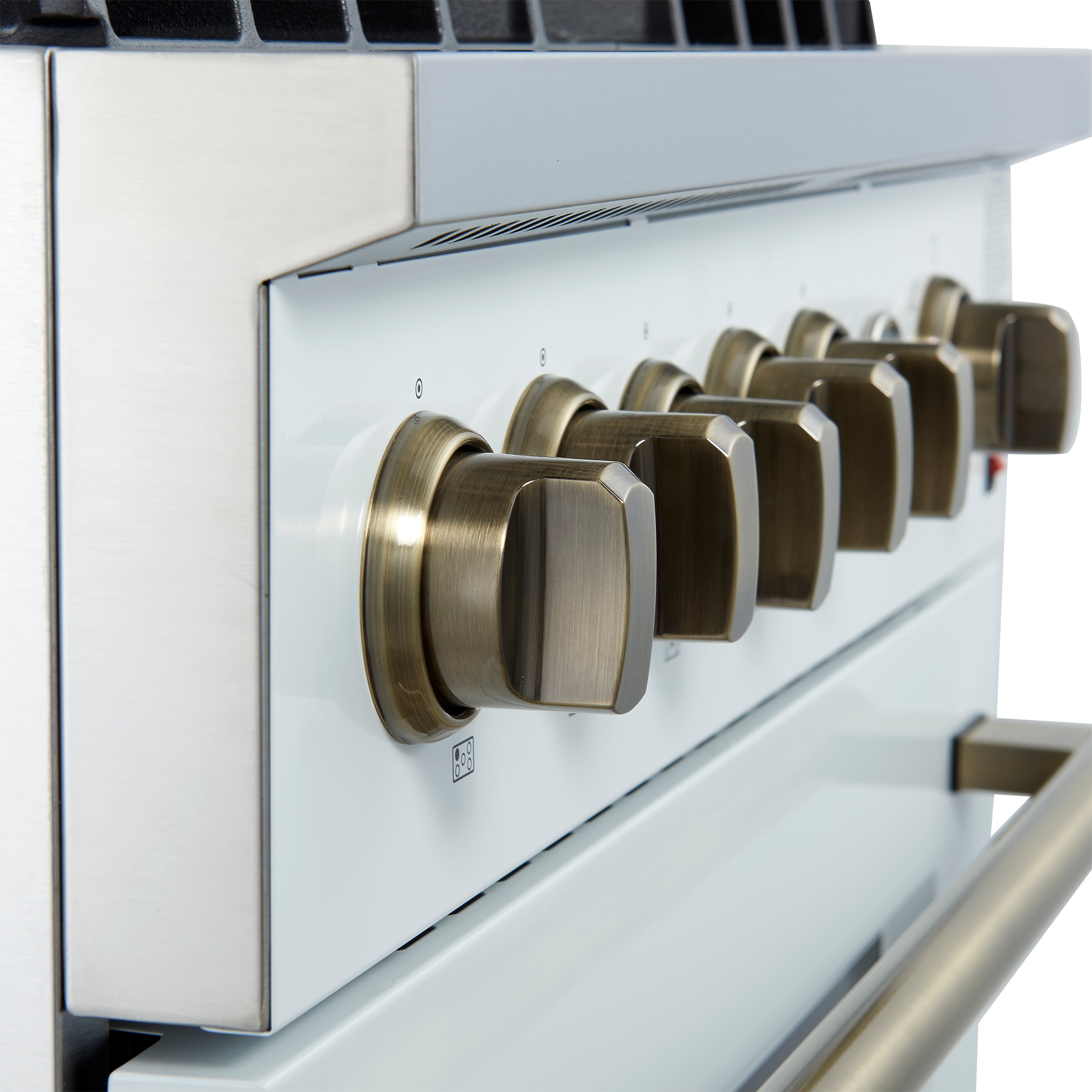 Giovanni 30-inch Gas Range & Antique Brass Design, 5 Burners 67,000 BTU, 4.32 cu.ft. Convection Oven FFSGS627430WHT
