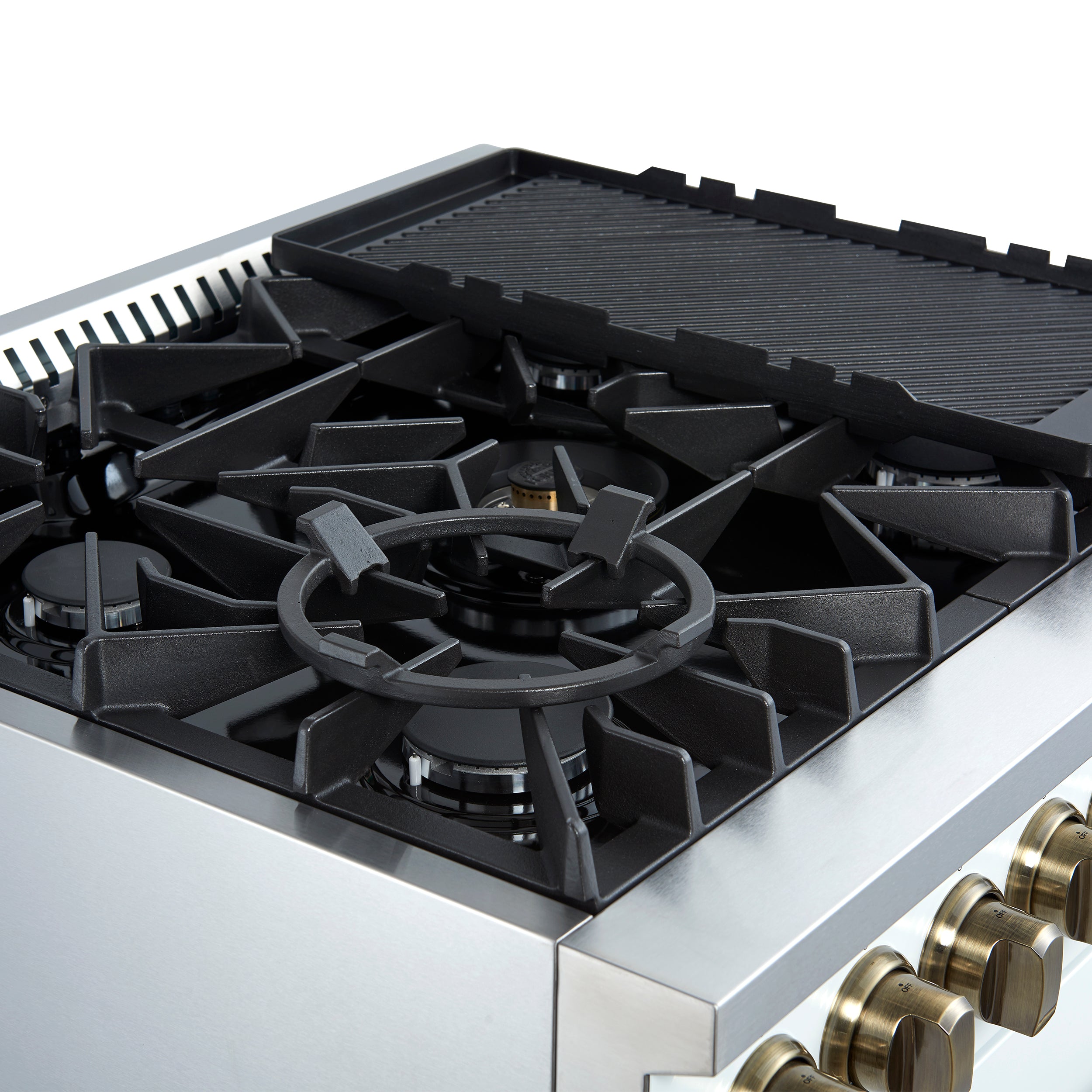 Giovanni 30-inch Gas Range & Antique Brass Design, 5 Burners 67,000 BTU, 4.32 cu.ft. Convection Oven FFSGS627430WHT