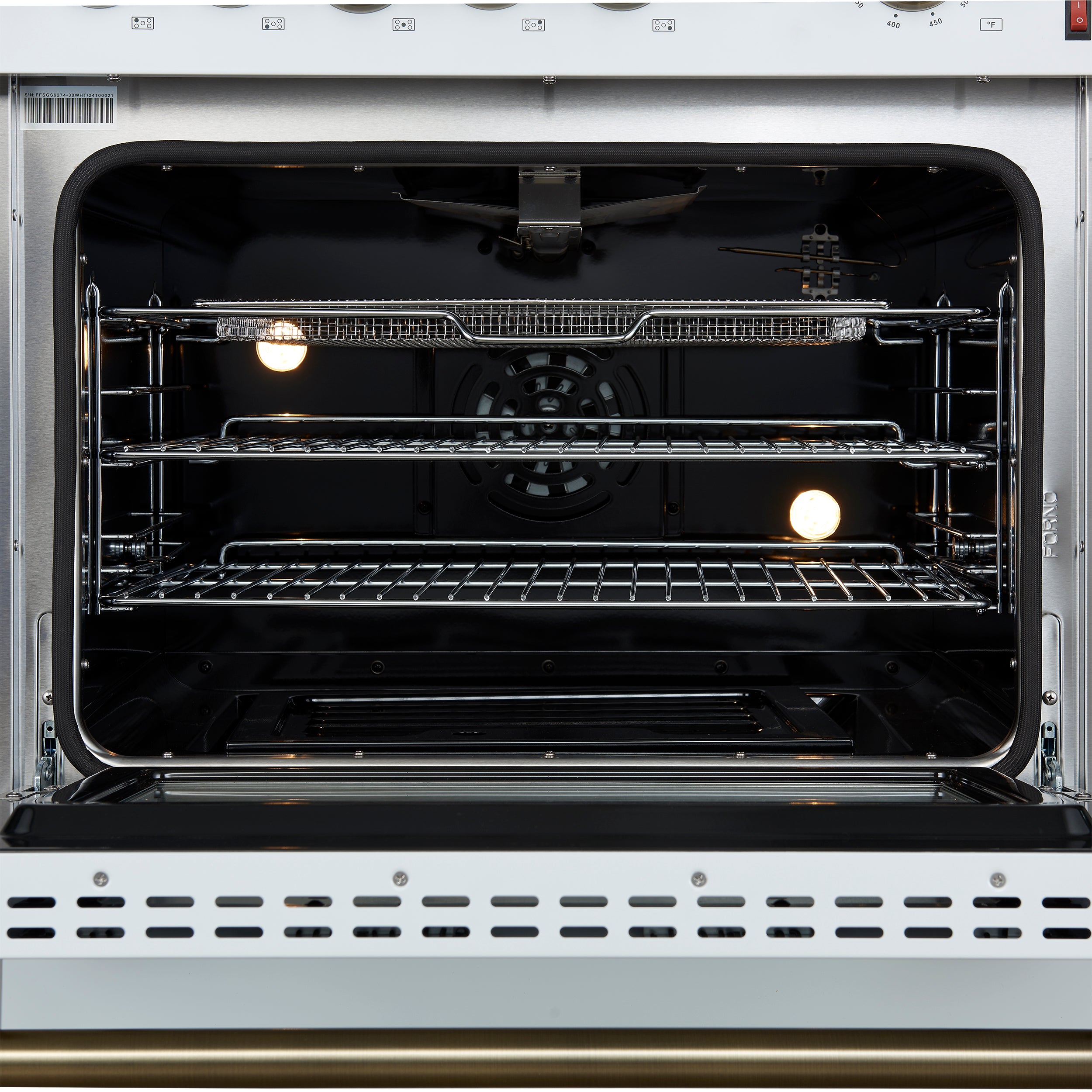 Giovanni 30-inch Gas Range & Antique Brass Design, 5 Burners 67,000 BTU, 4.32 cu.ft. Convection Oven FFSGS627430WHT