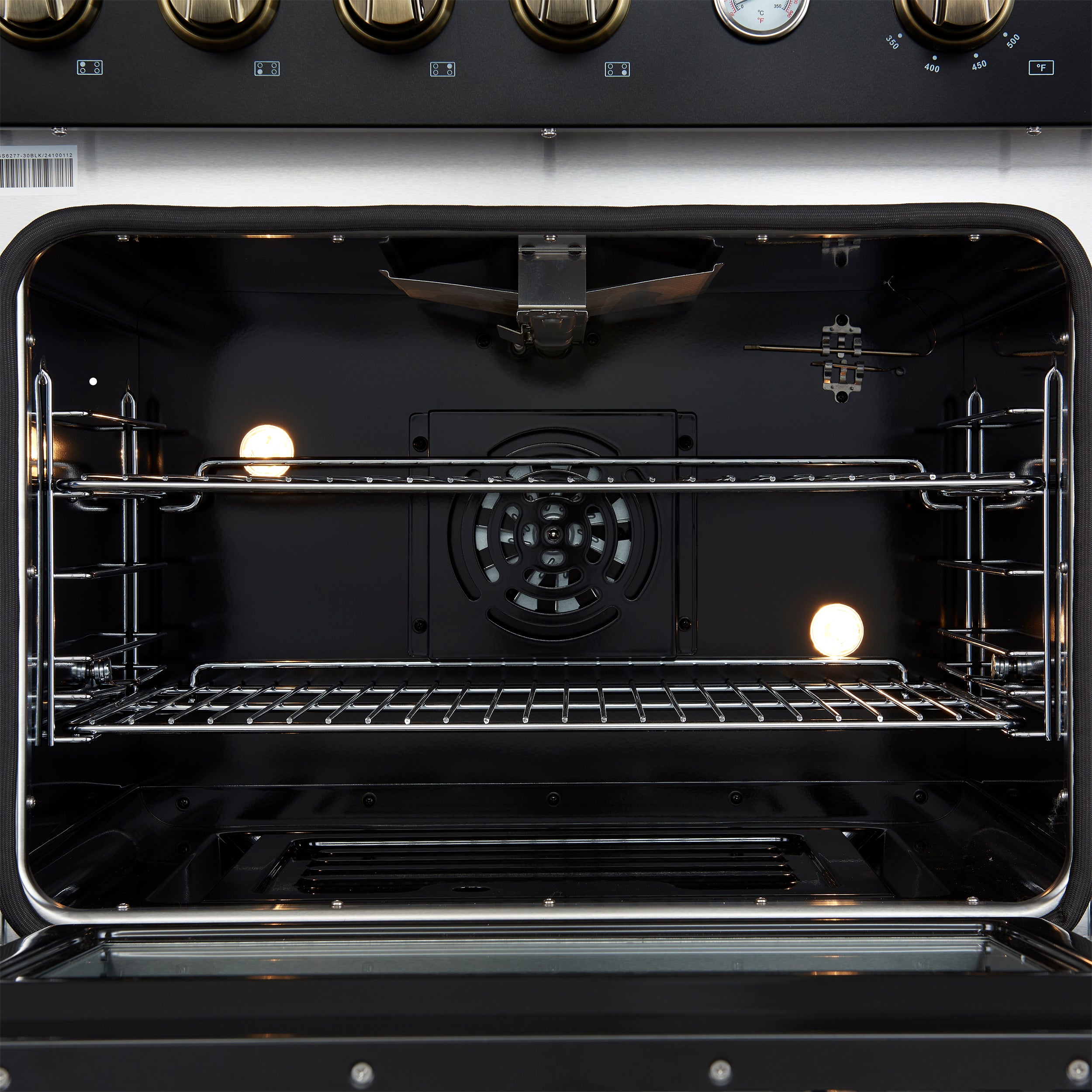 Marco 30-inch Gas Range & Antique Brass Design, 4 Burners 37,000 BTU, 4.32 cu.ft. Convection Oven FFSGS627730BLK