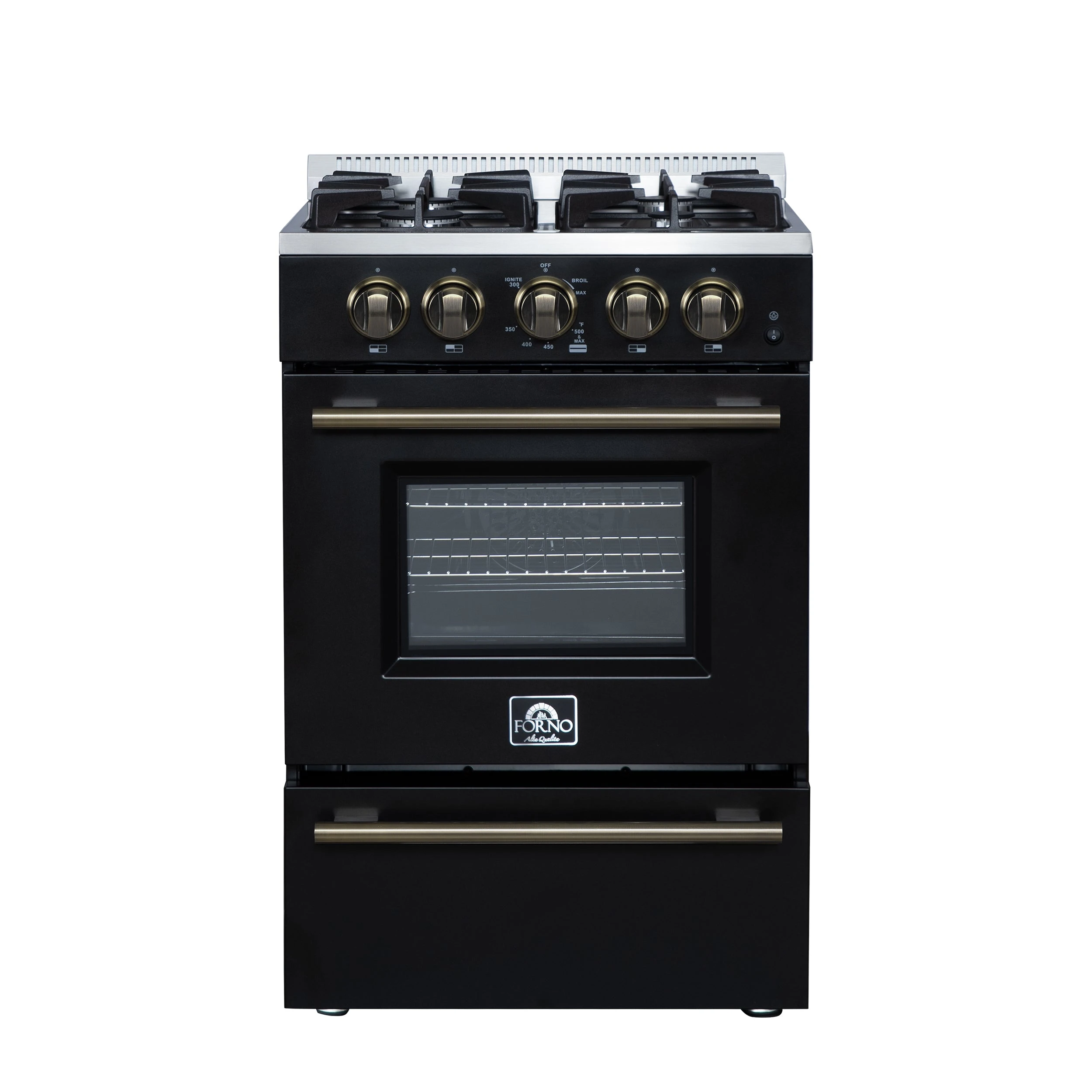 Breno 24 Inch Freestanding Gas Range in with Antique Brass, Plug Included, Energy Efficient FFSGS629024BLK