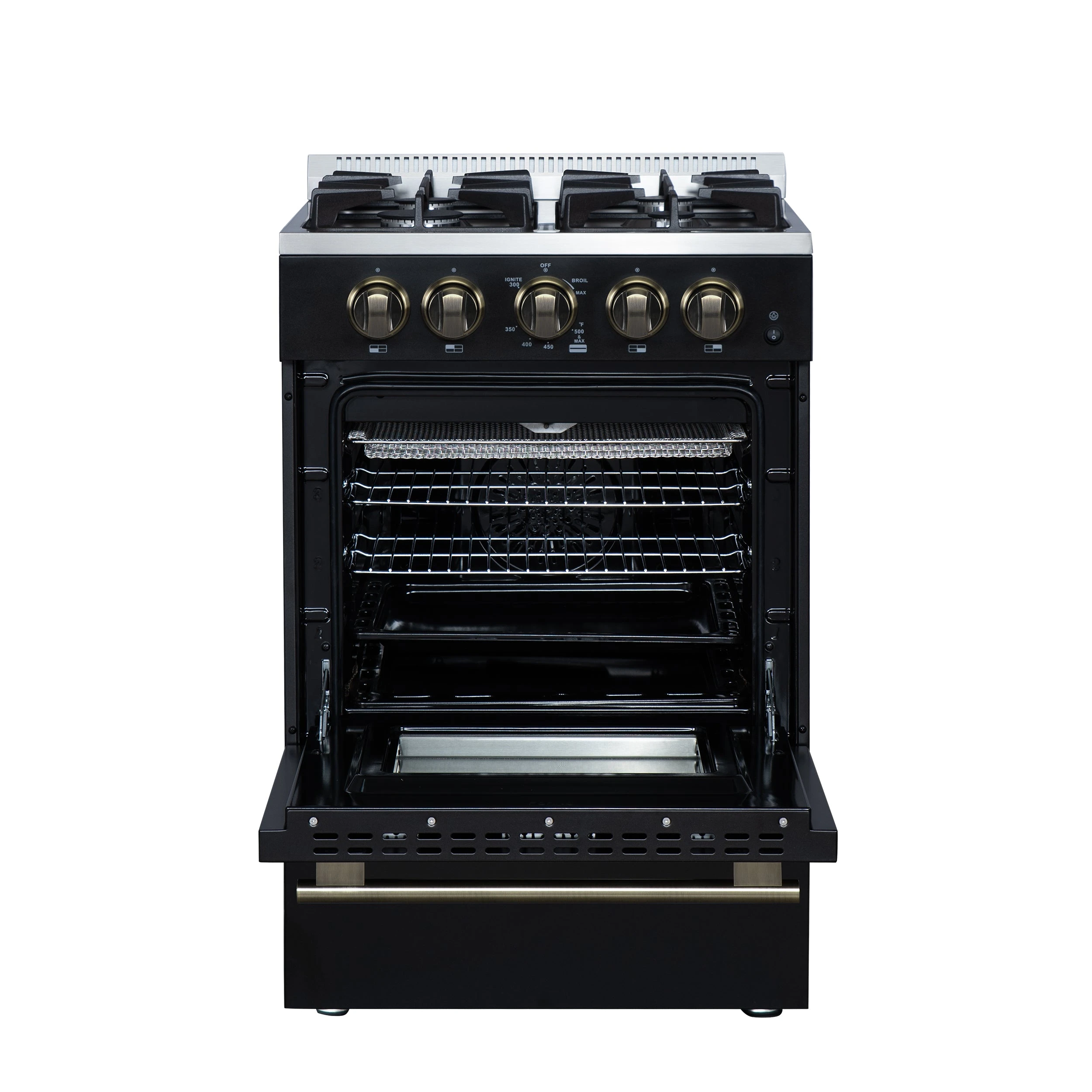 Breno 24 Inch Freestanding Gas Range in with Antique Brass, Plug Included, Energy Efficient FFSGS629024BLK