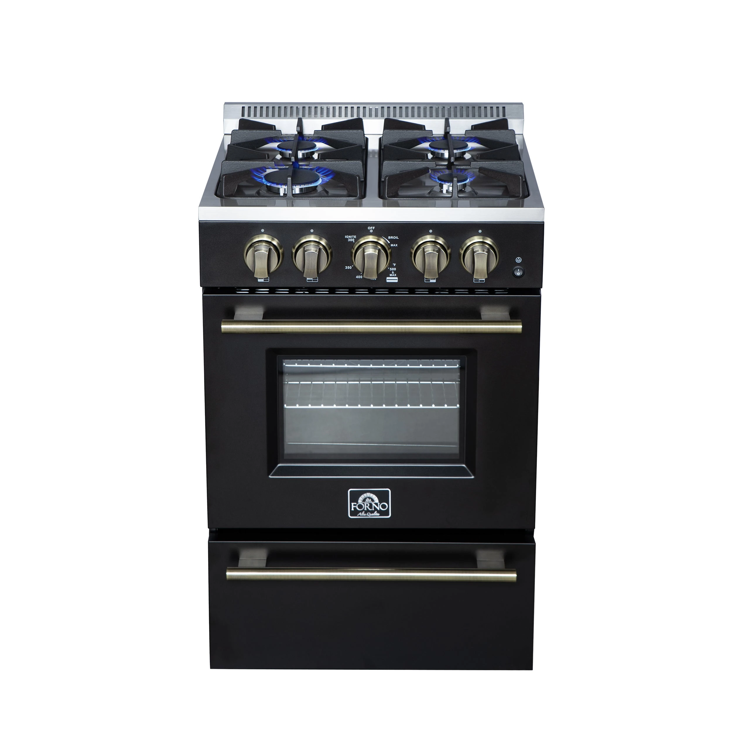 Breno 24 Inch Freestanding Gas Range in with Antique Brass, Plug Included, Energy Efficient FFSGS629024BLK