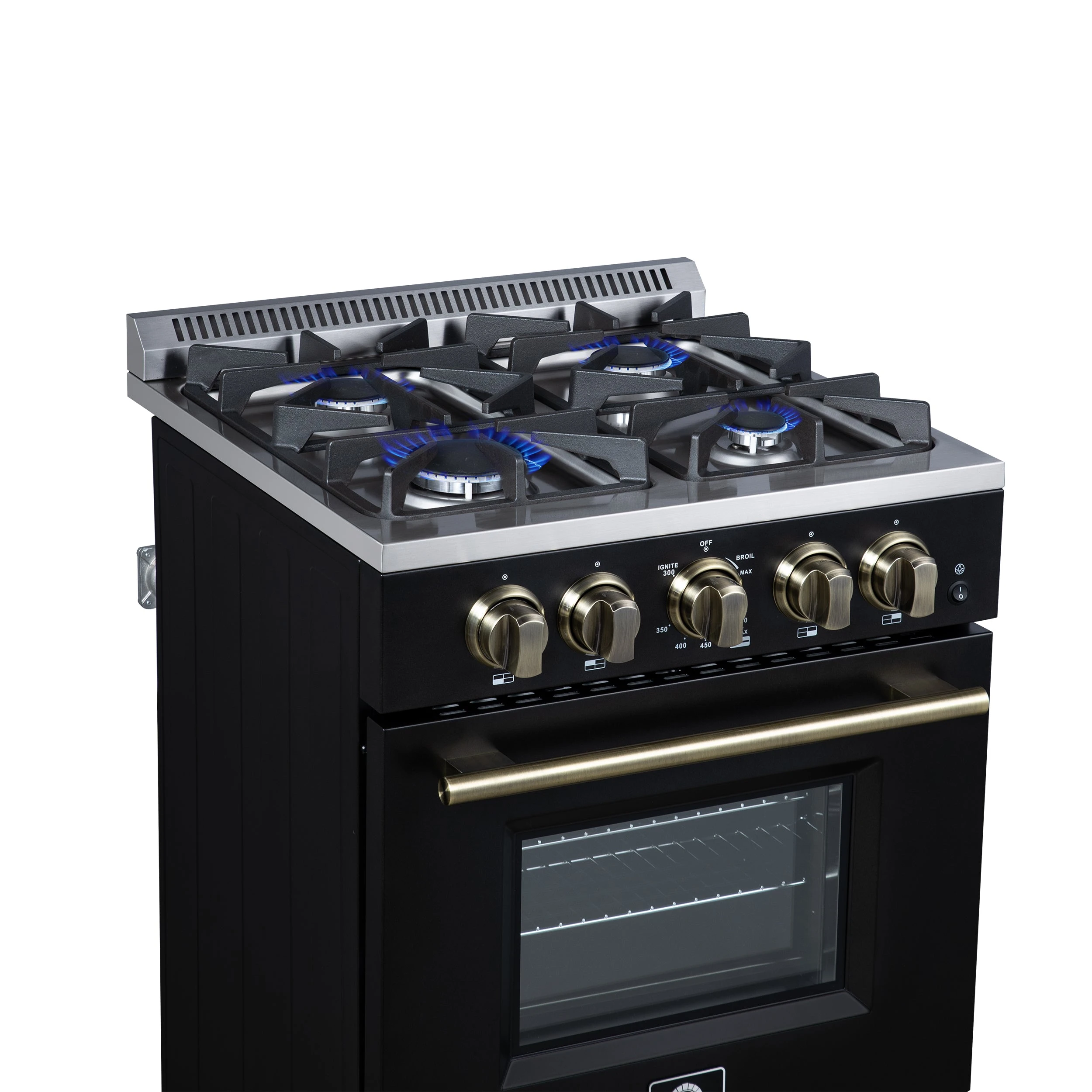 Breno 24 Inch Freestanding Gas Range in with Antique Brass, Plug Included, Energy Efficient FFSGS629024BLK