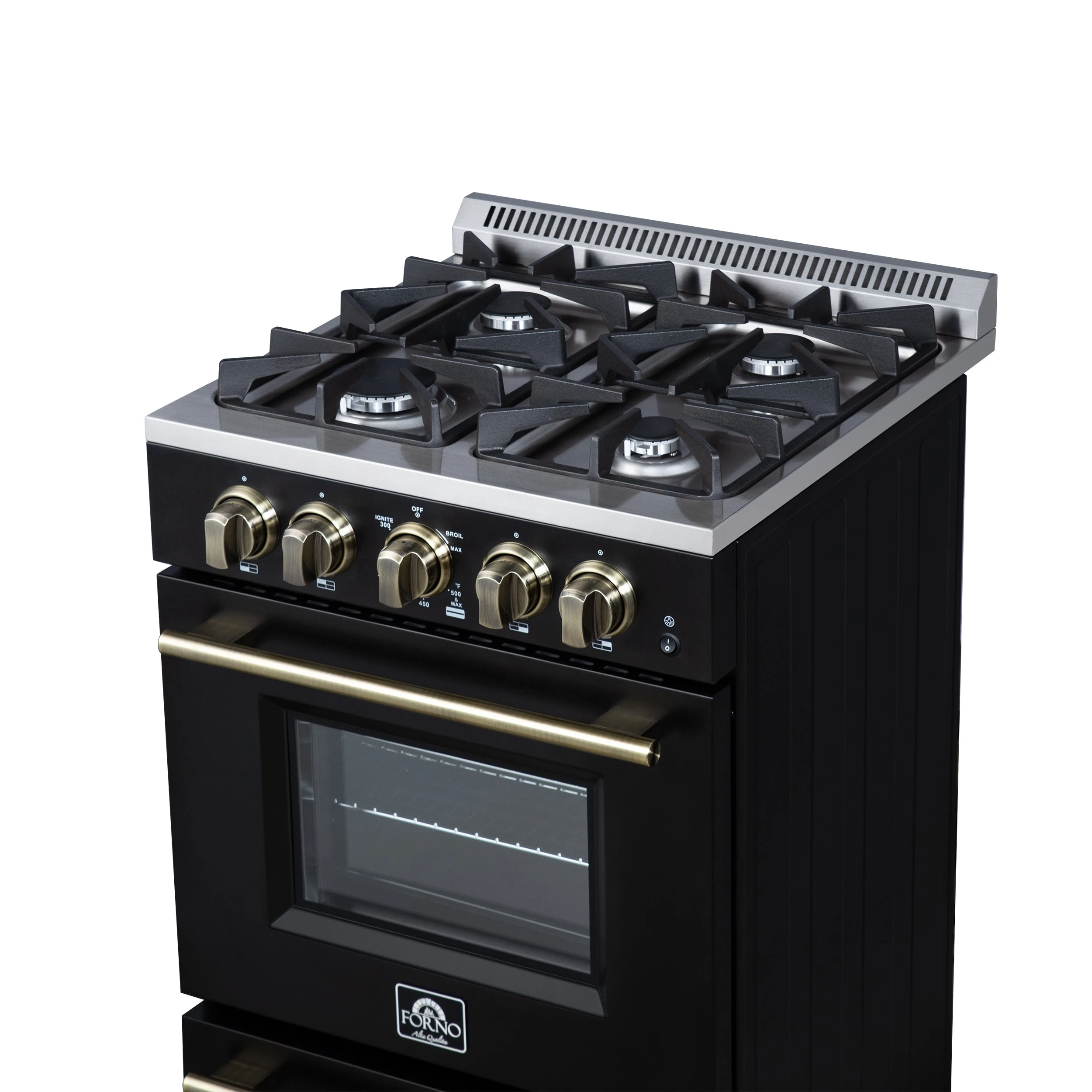 Breno 24 Inch Freestanding Gas Range in with Antique Brass, Plug Included, Energy Efficient FFSGS629024BLK