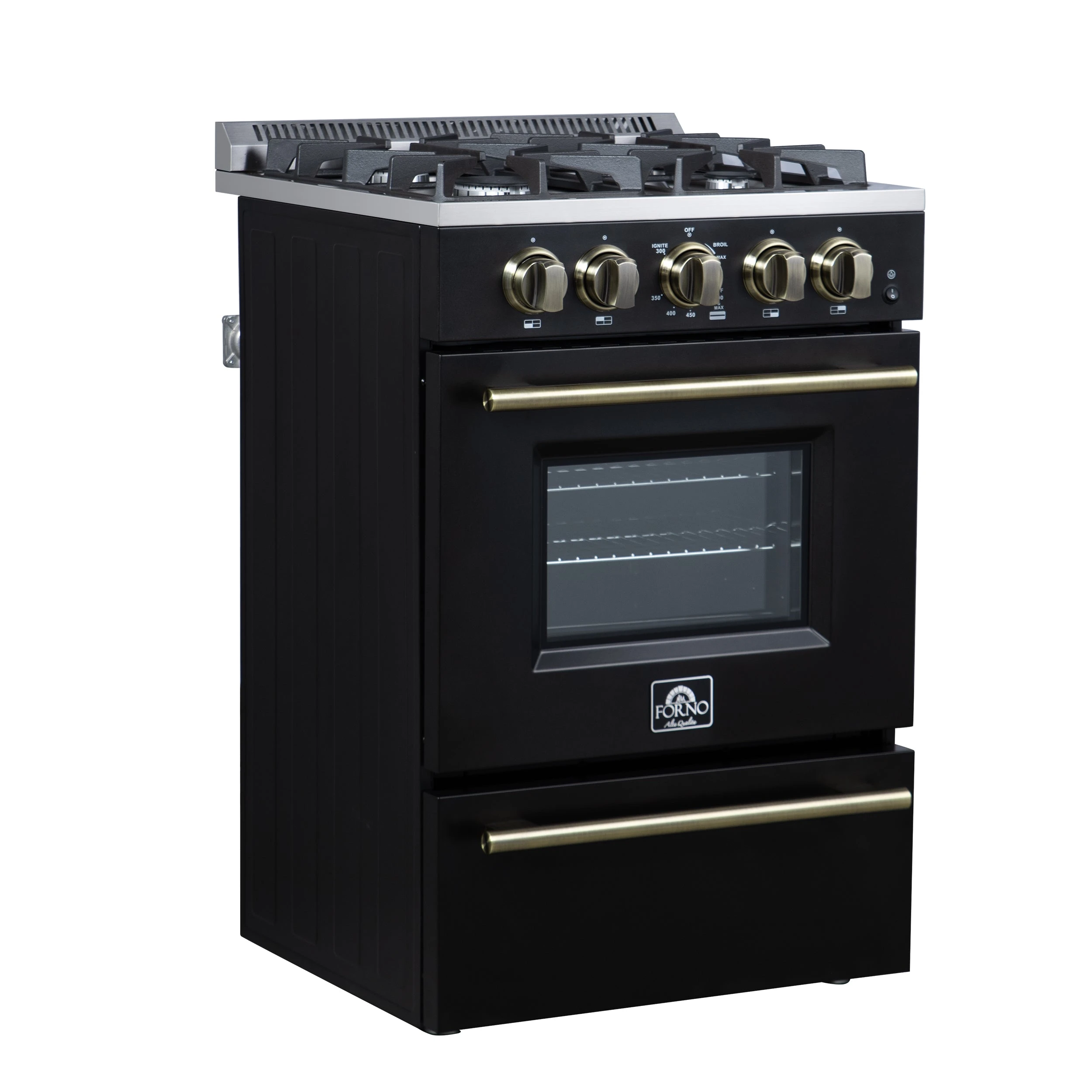 Breno 24 Inch Freestanding Gas Range in with Antique Brass, Plug Included, Energy Efficient FFSGS629024BLK