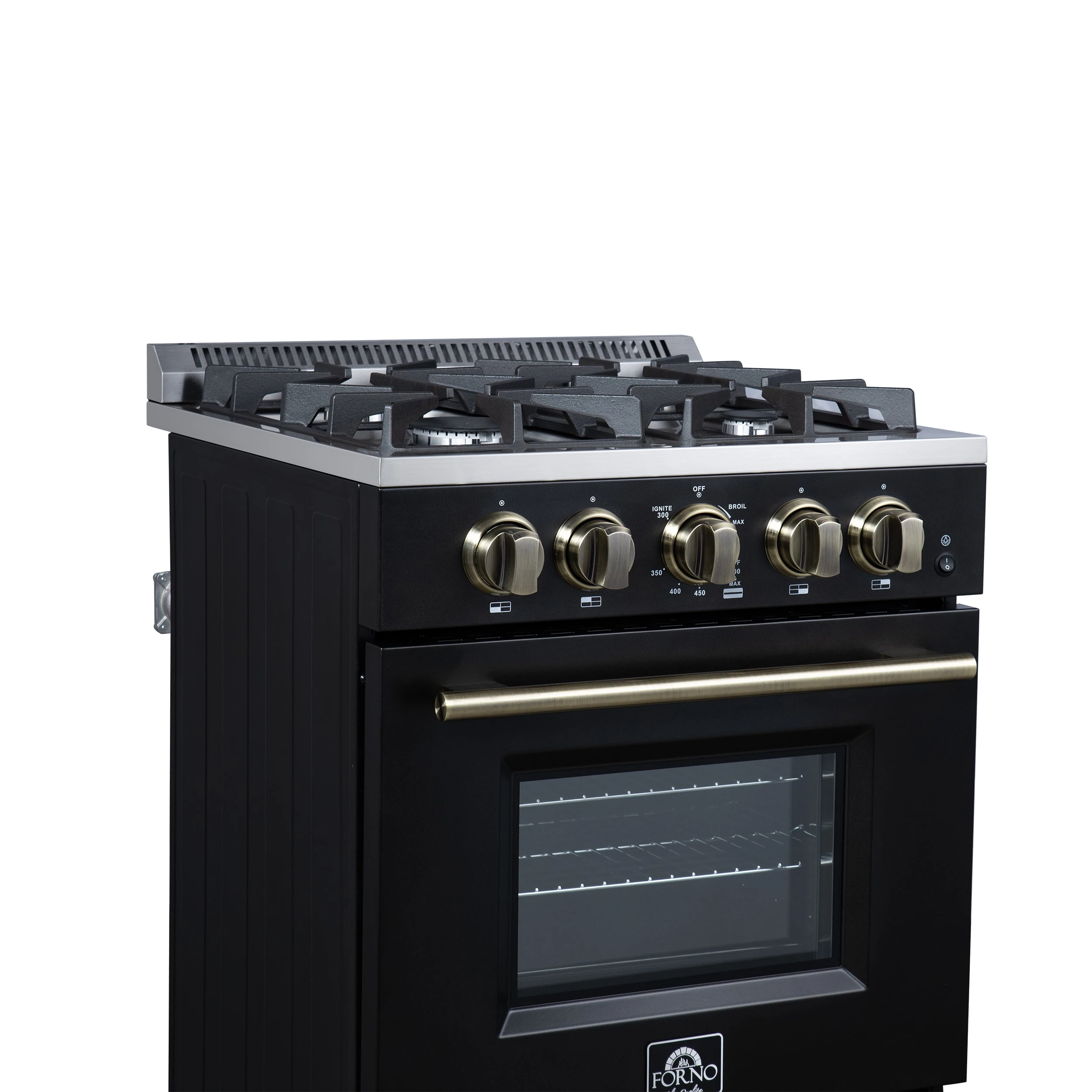 Breno 24 Inch Freestanding Gas Range in with Antique Brass, Plug Included, Energy Efficient FFSGS629024BLK
