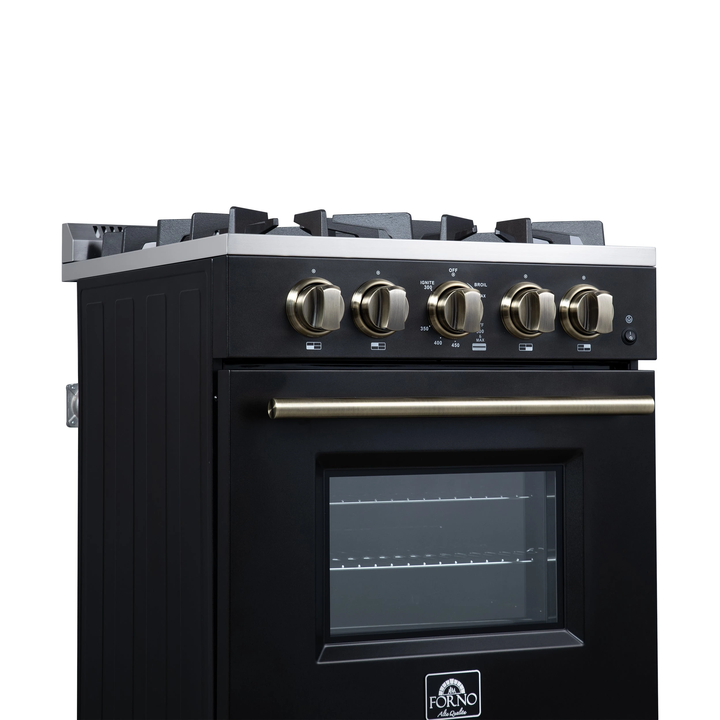 Breno 24 Inch Freestanding Gas Range in with Antique Brass, Plug Included, Energy Efficient FFSGS629024BLK
