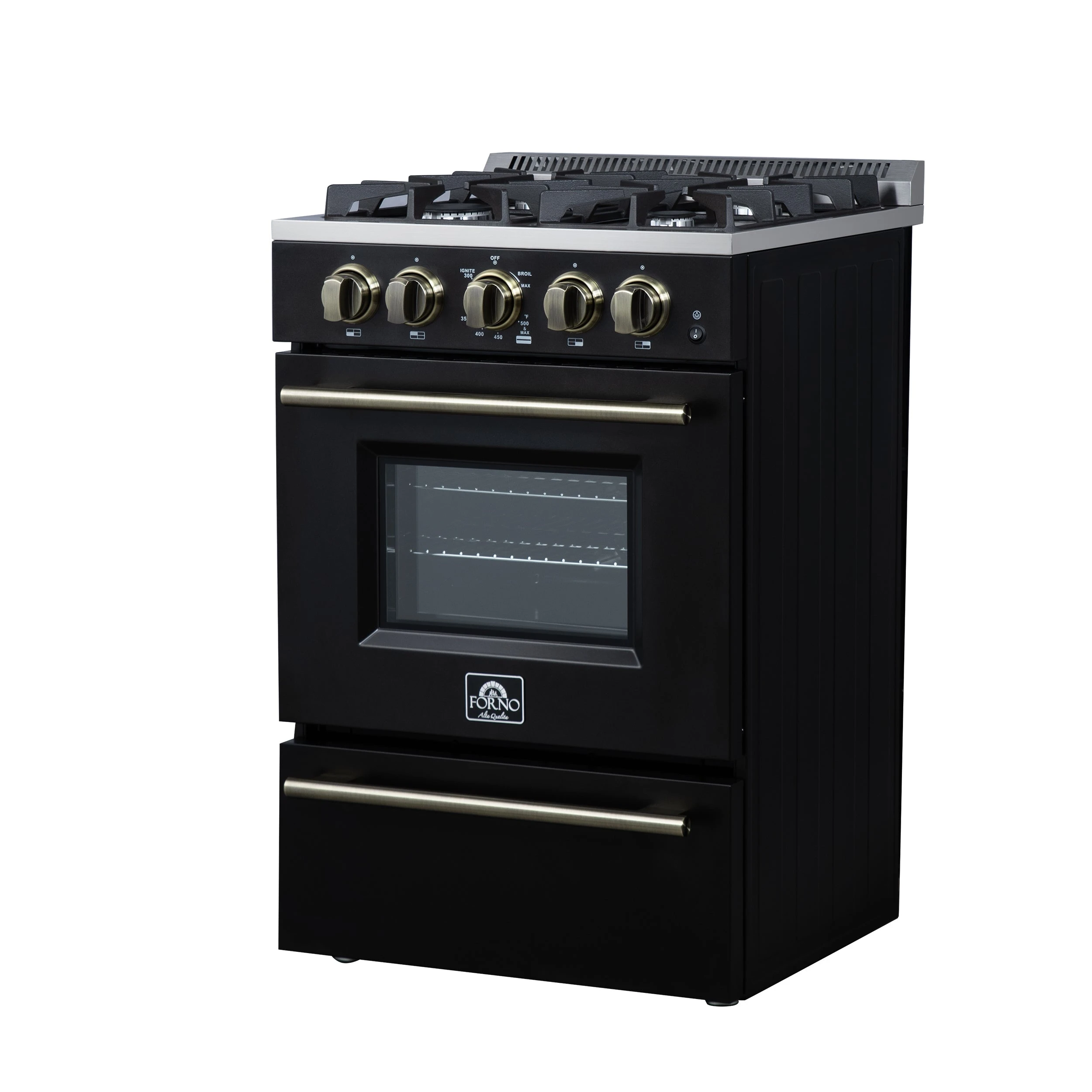 Breno 24 Inch Freestanding Gas Range in with Antique Brass, Plug Included, Energy Efficient FFSGS629024BLK