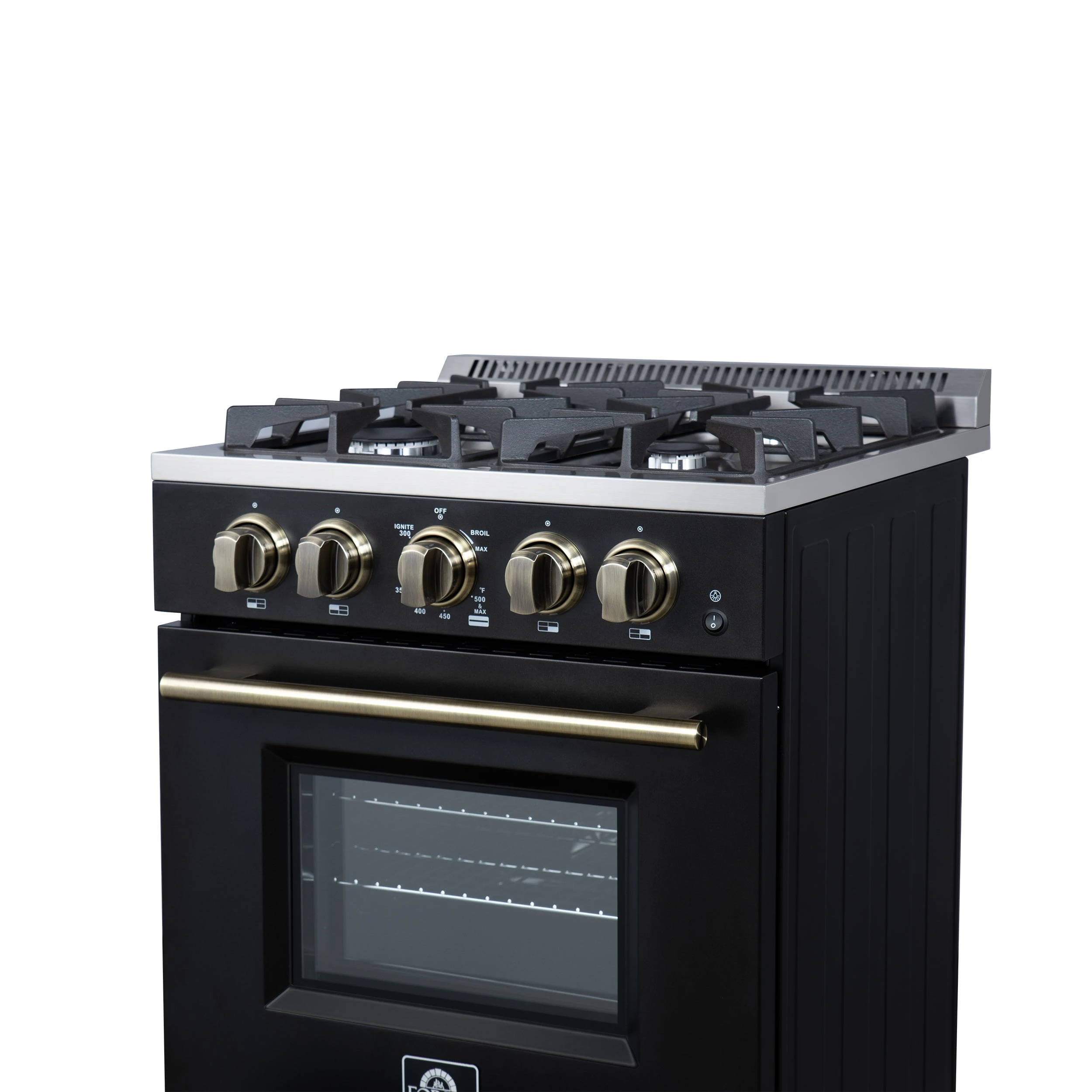 Breno 24 Inch Freestanding Gas Range in with Antique Brass, Plug Included, Energy Efficient FFSGS629024BLK