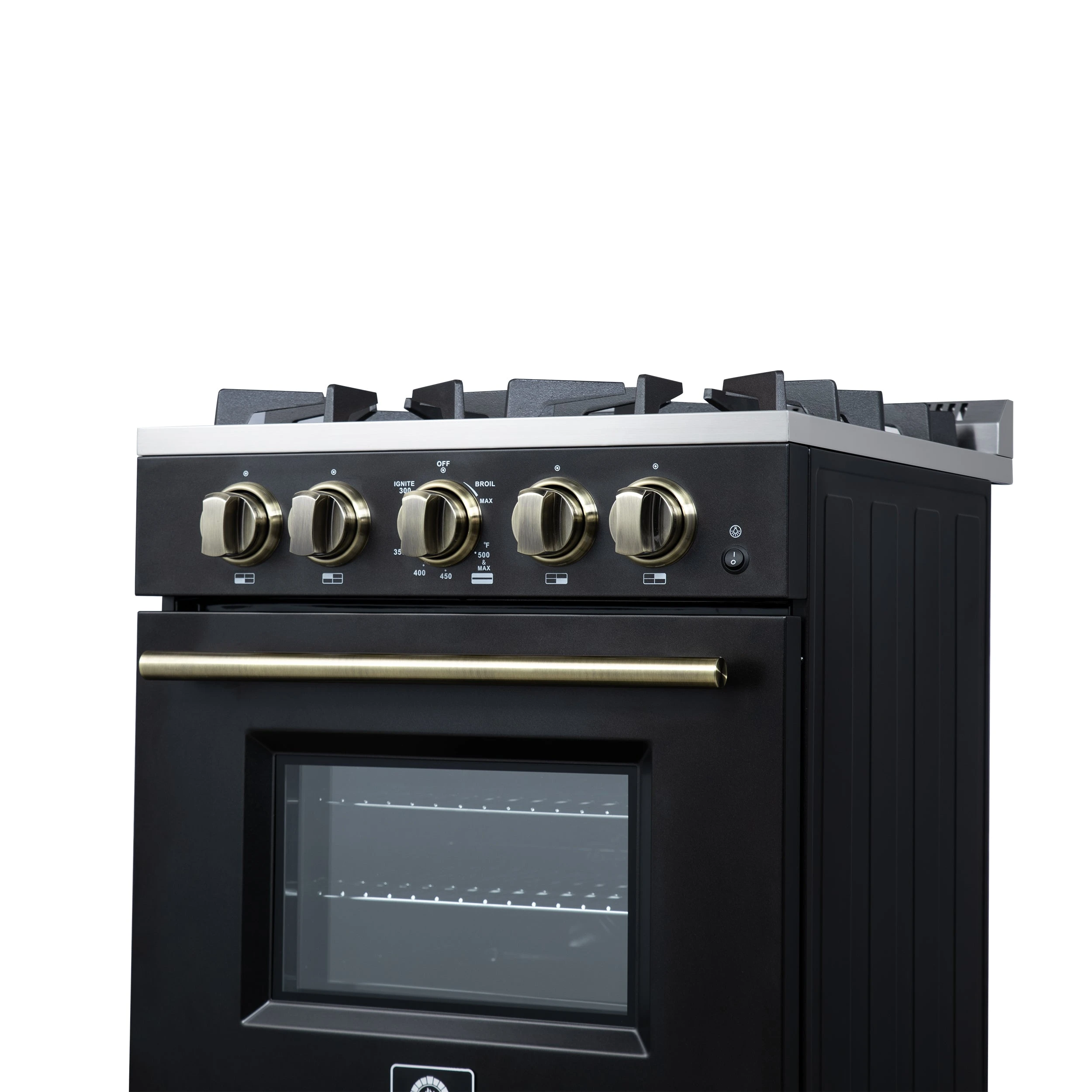 Breno 24 Inch Freestanding Gas Range in with Antique Brass, Plug Included, Energy Efficient FFSGS629024BLK