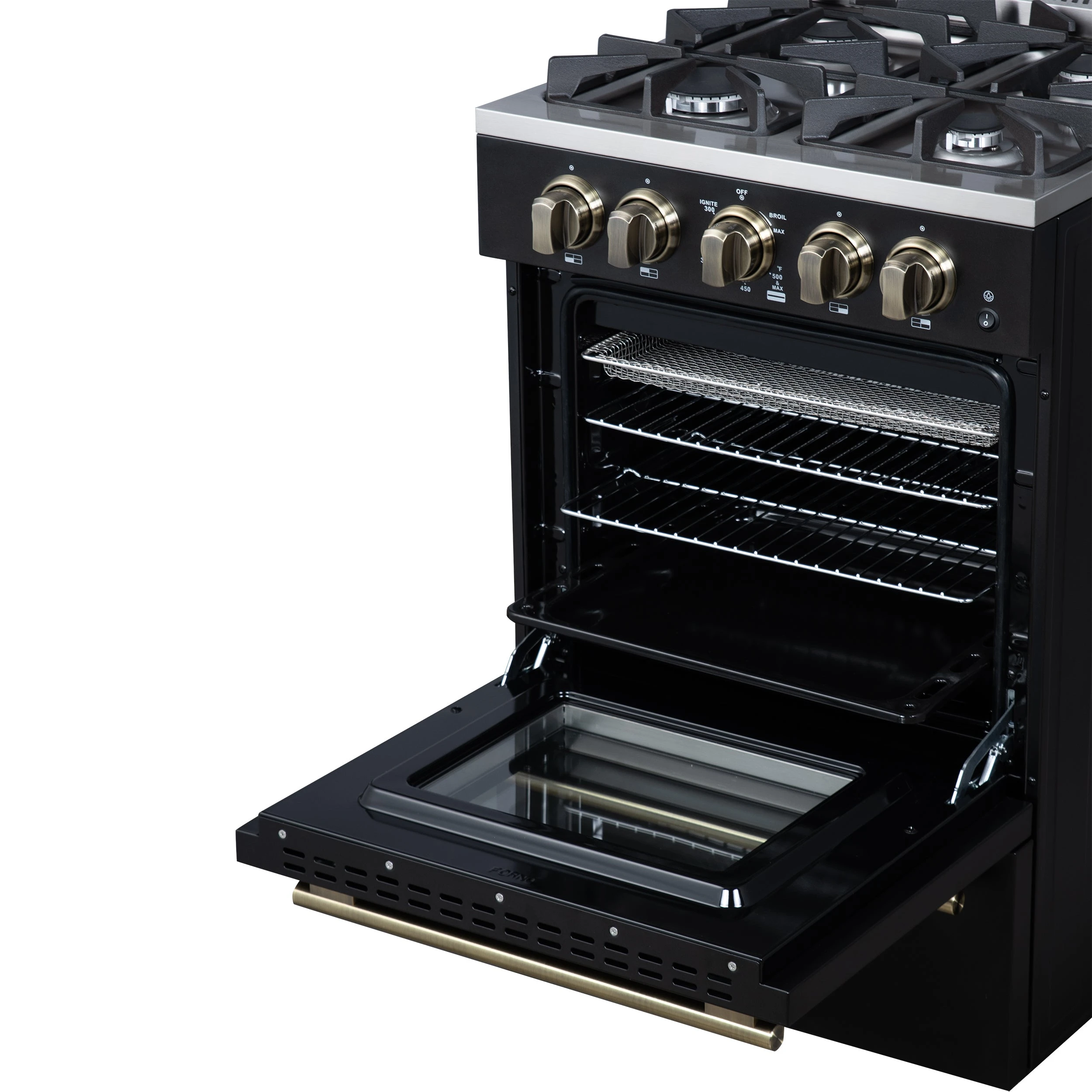 Breno 24 Inch Freestanding Gas Range in with Antique Brass, Plug Included, Energy Efficient FFSGS629024BLK