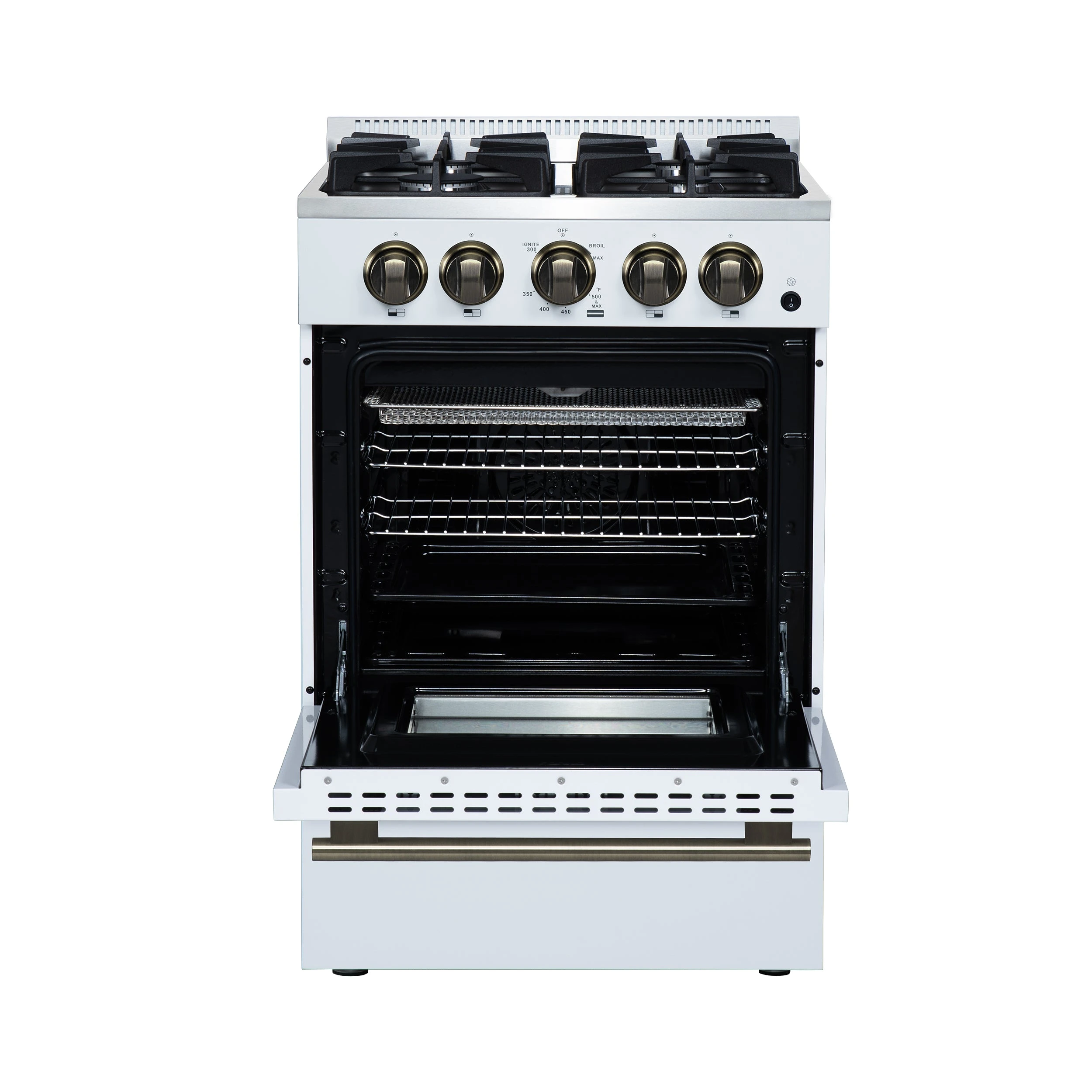 Breno 24 Inch Freestanding Gas Range in with Antique Brass, Plug Included, Energy Efficient FFSGS629024WHT