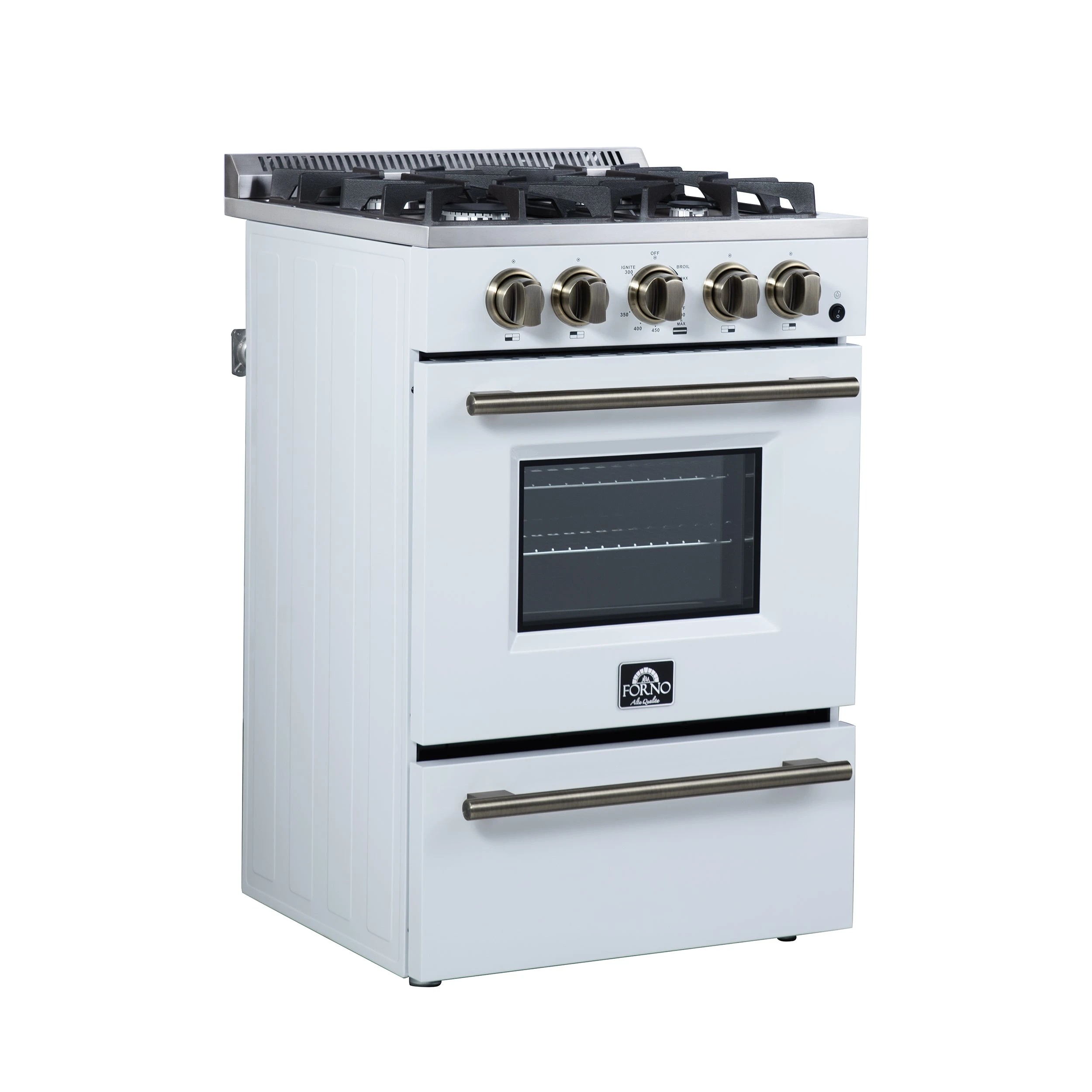 Breno 24 Inch Freestanding Gas Range in with Antique Brass, Plug Included, Energy Efficient FFSGS629024WHT