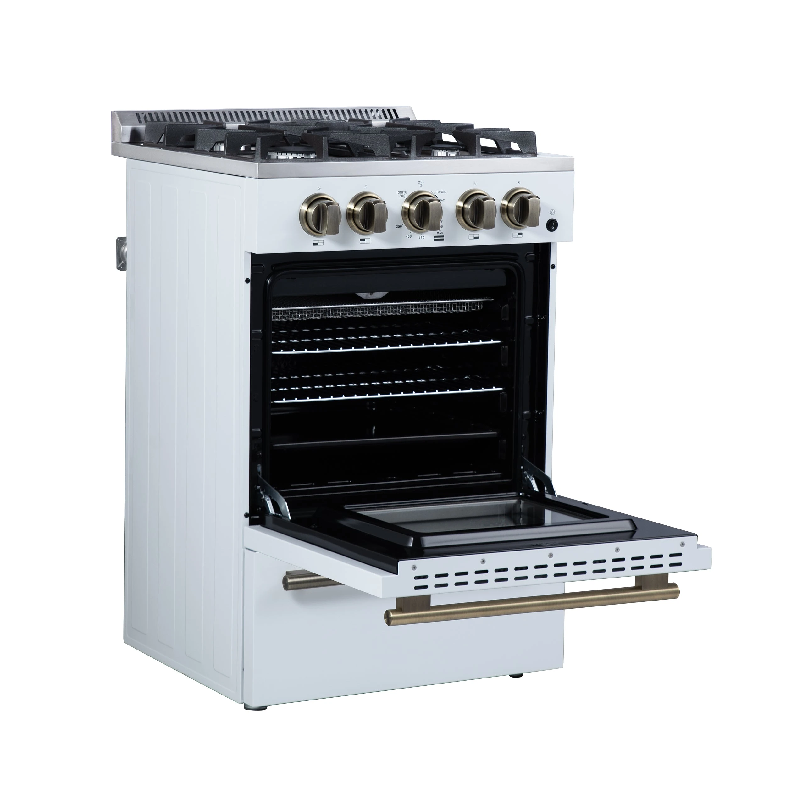 Breno 24 Inch Freestanding Gas Range in with Antique Brass, Plug Included, Energy Efficient FFSGS629024WHT