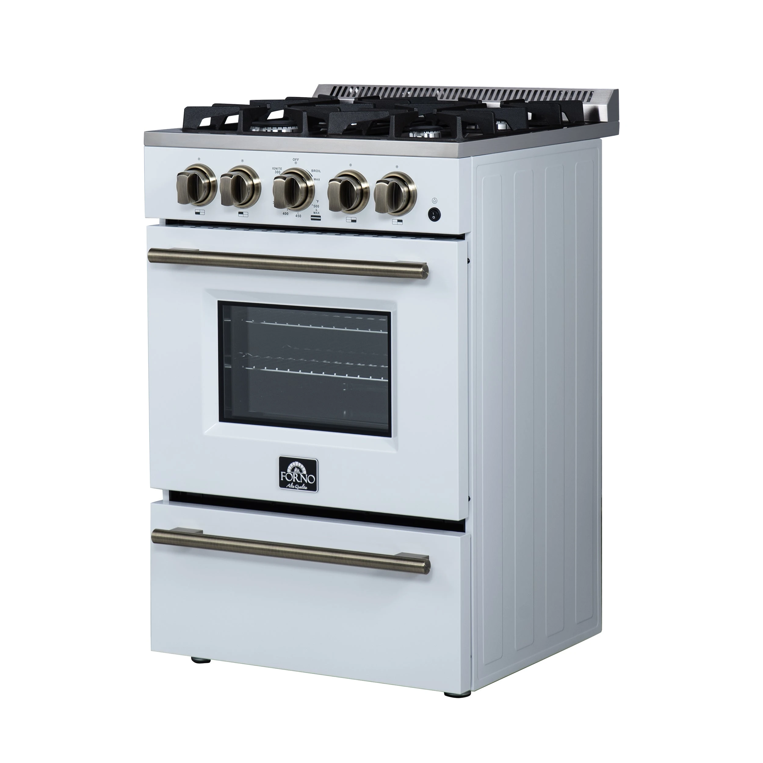 Breno 24 Inch Freestanding Gas Range in with Antique Brass, Plug Included, Energy Efficient FFSGS629024WHT