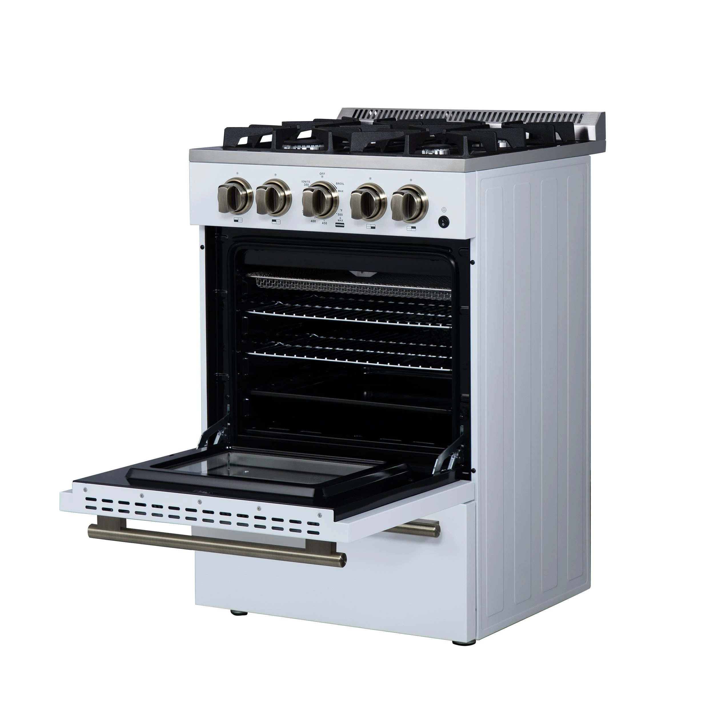 Breno 24 Inch Freestanding Gas Range in with Antique Brass, Plug Included, Energy Efficient FFSGS629024WHT