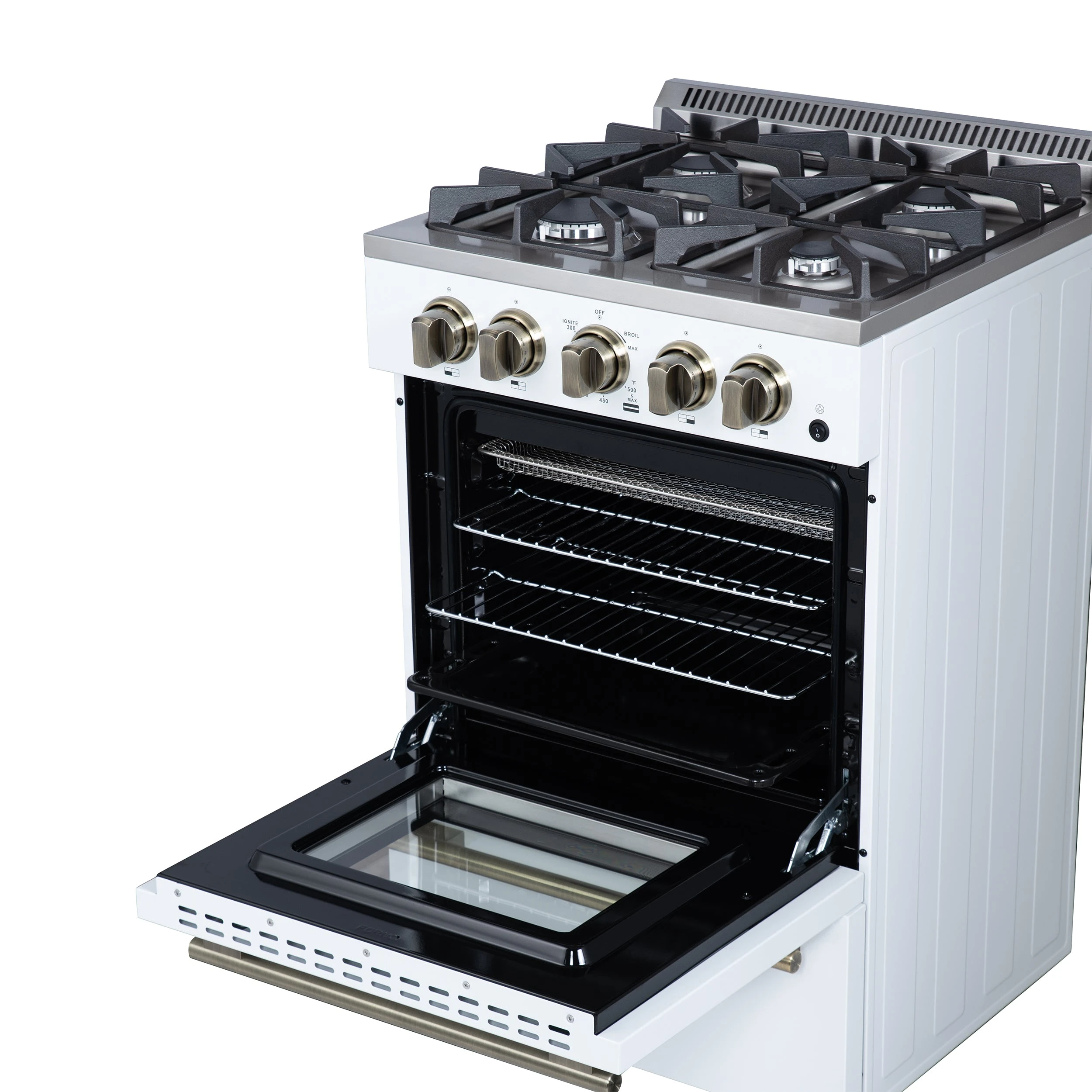 Breno 24 Inch Freestanding Gas Range in with Antique Brass, Plug Included, Energy Efficient FFSGS629024WHT