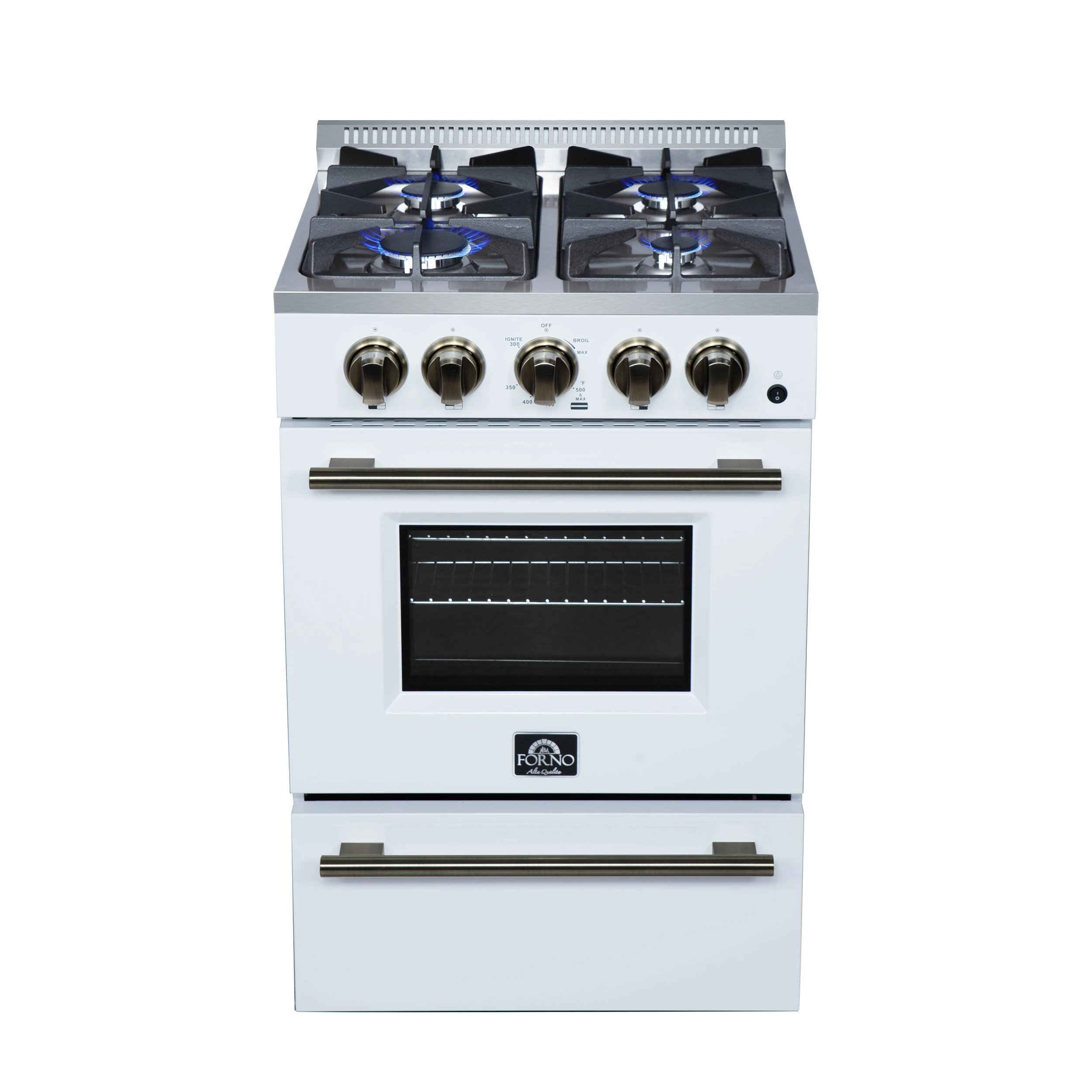 Breno 24 Inch Freestanding Gas Range in with Antique Brass, Plug Included, Energy Efficient FFSGS629024WHT