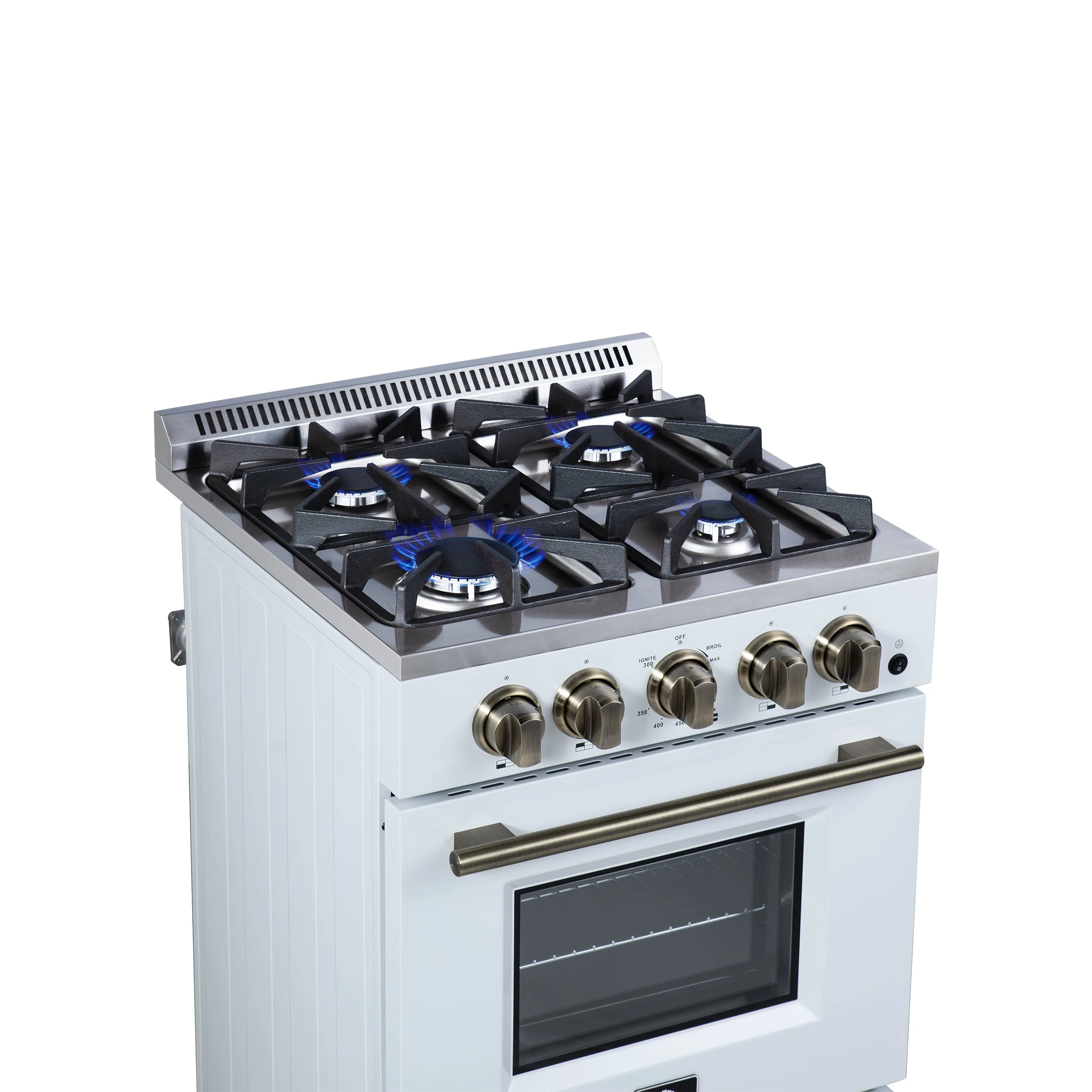 Breno 24 Inch Freestanding Gas Range in with Antique Brass, Plug Included, Energy Efficient FFSGS629024WHT