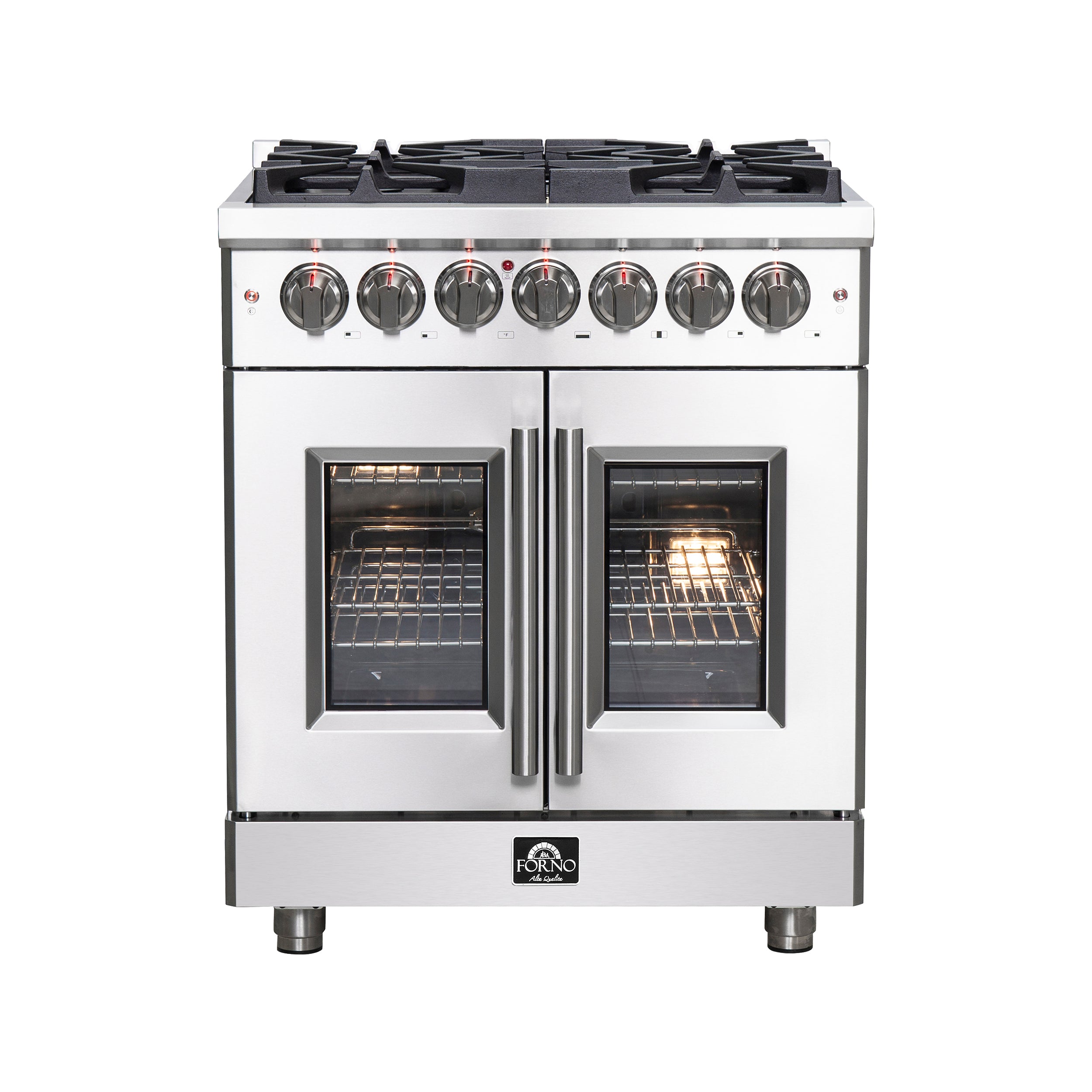 Massimo 30-Inch Freestanding French Door Dual Fuel Range, 4 Burners, True Convection Oven FFSGS632530