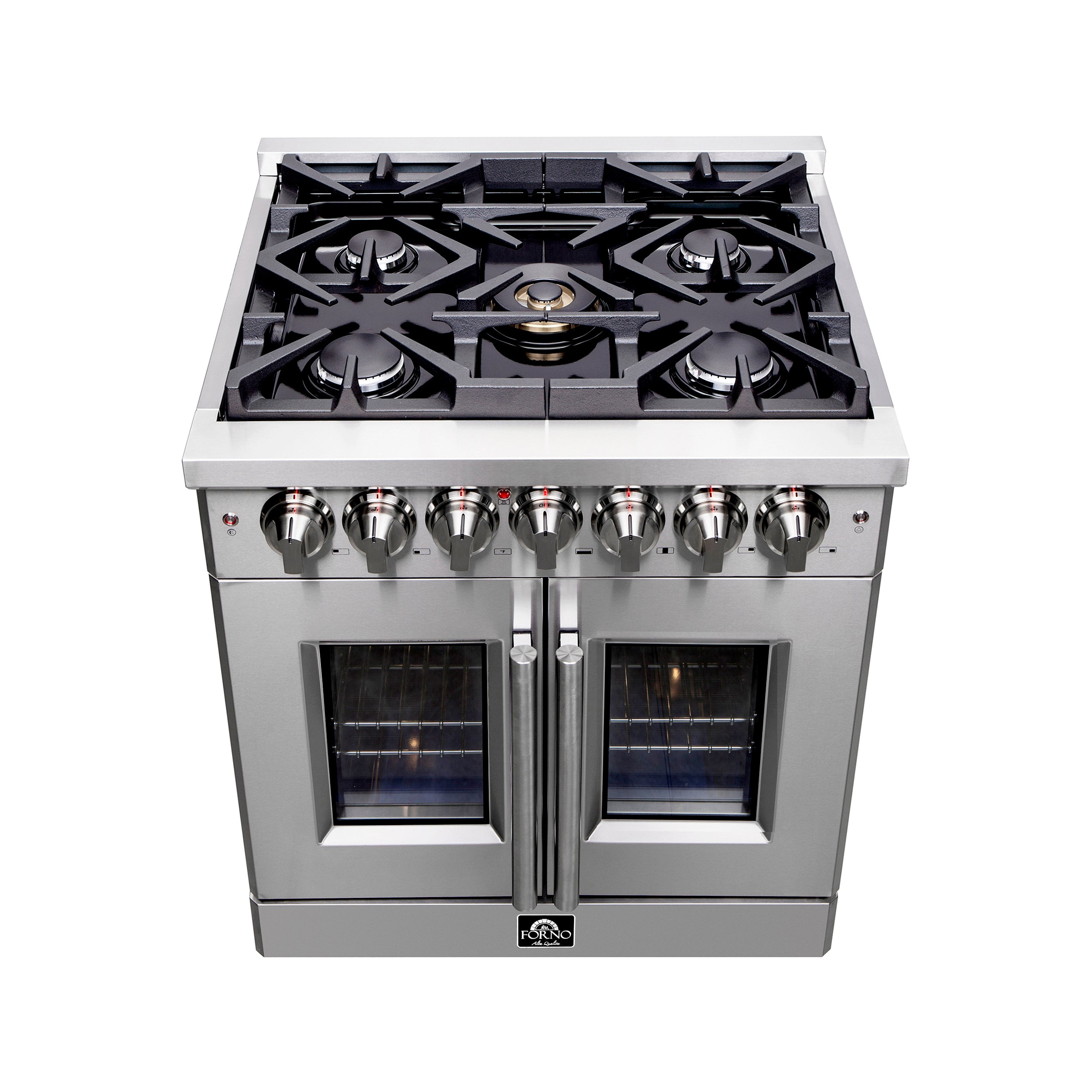 Massimo 30-Inch Freestanding French Door Dual Fuel Range, 4 Burners, True Convection Oven FFSGS632530