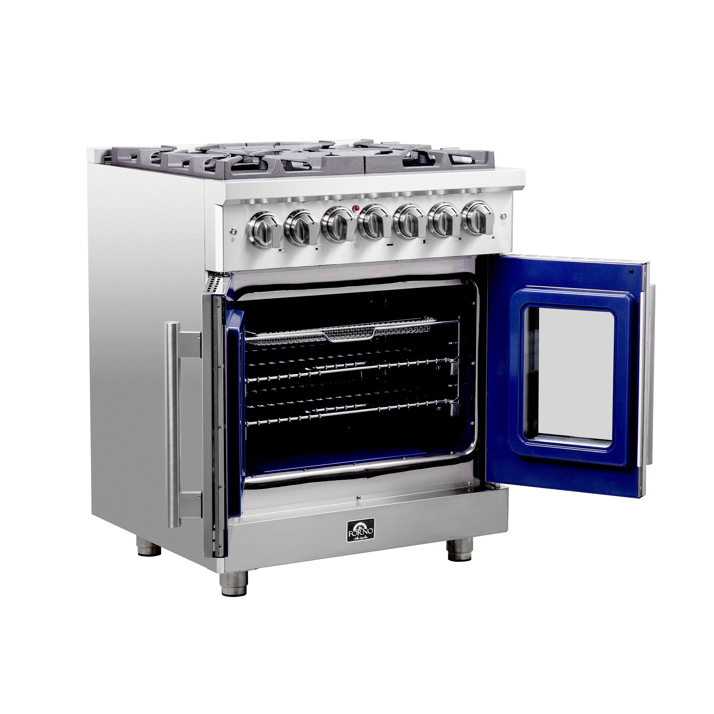 Massimo 30-Inch Freestanding French Door Dual Fuel Range, 4 Burners, True Convection Oven FFSGS632530
