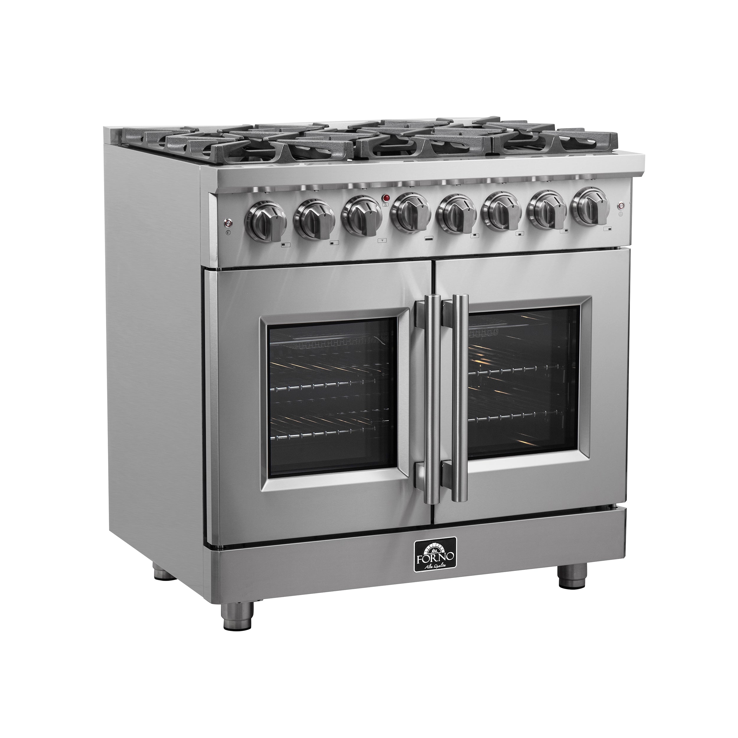 Massimo 36-Inch Freestanding French Door Dual Fuel Range, 6 Burners, True Convection Oven FFSGS632536