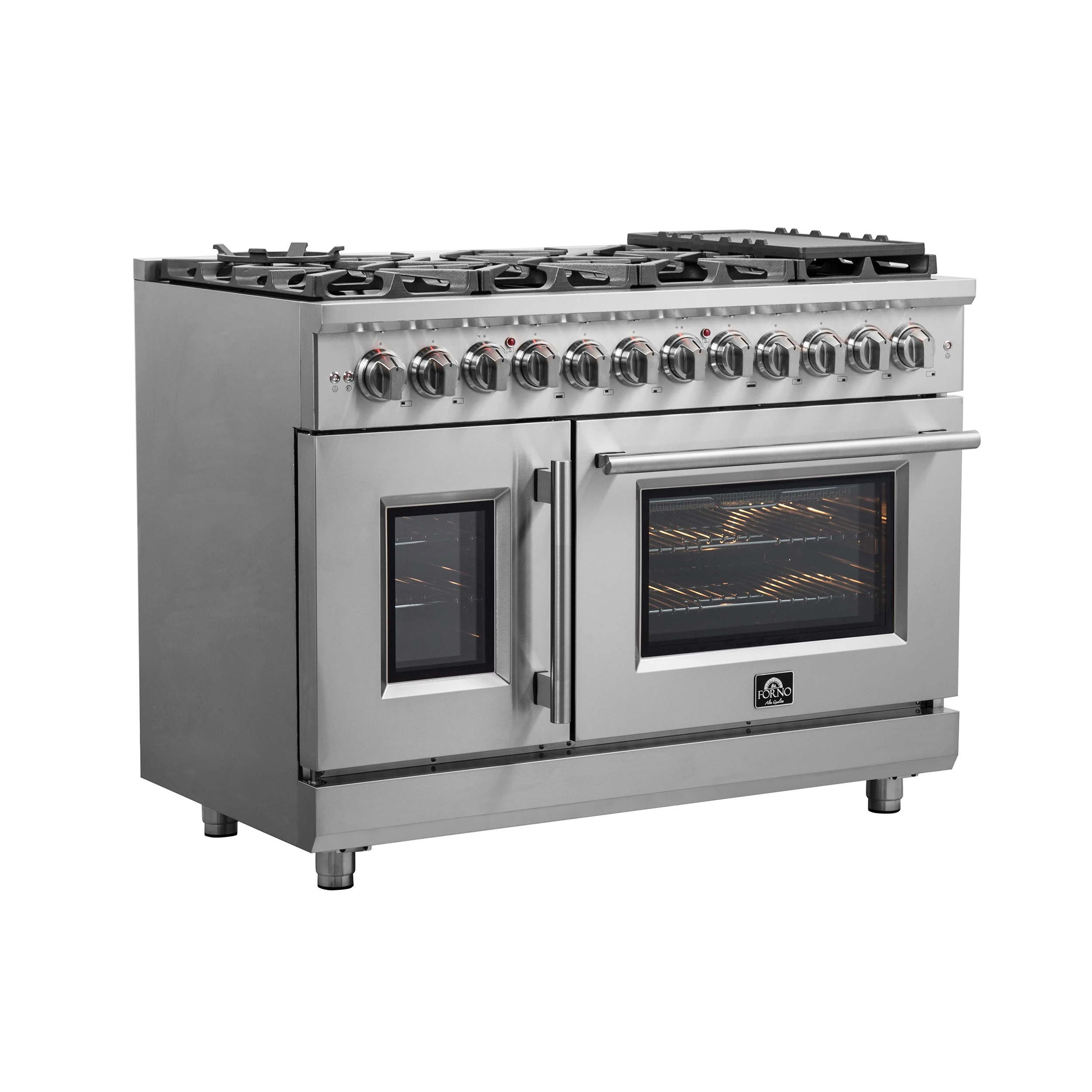 Massimo 48-Inch Freestanding French Door Dual Fuel Range, 8 Burners, True Convection Oven FFSGS632548