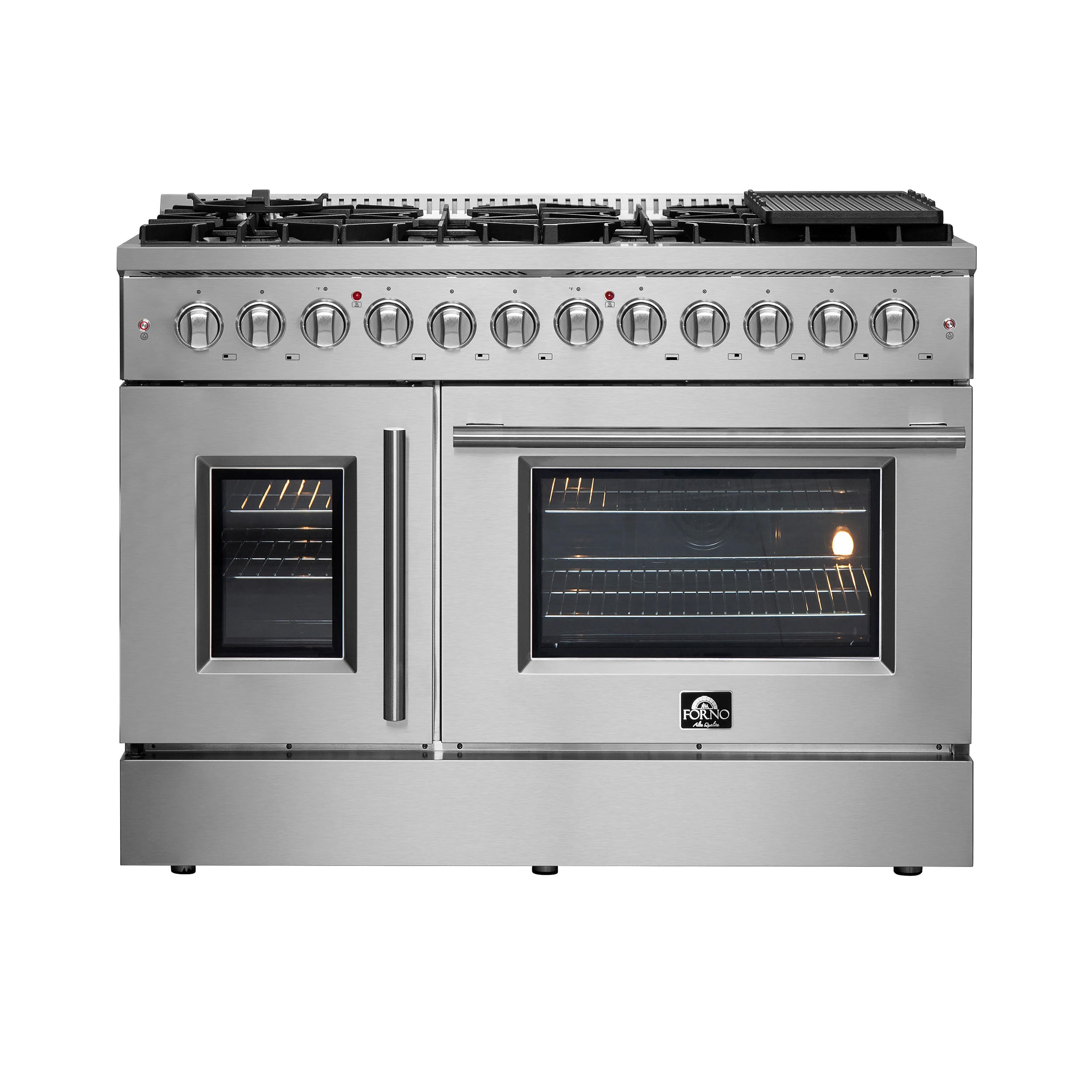 Galiano 48-Inch French Door Dual Fuel Range All Stainless Steel, 8 Sealed Burners, 107,000 BTU, Griddle, 6.58 cu.ft. Double Ovens FFSGS635648