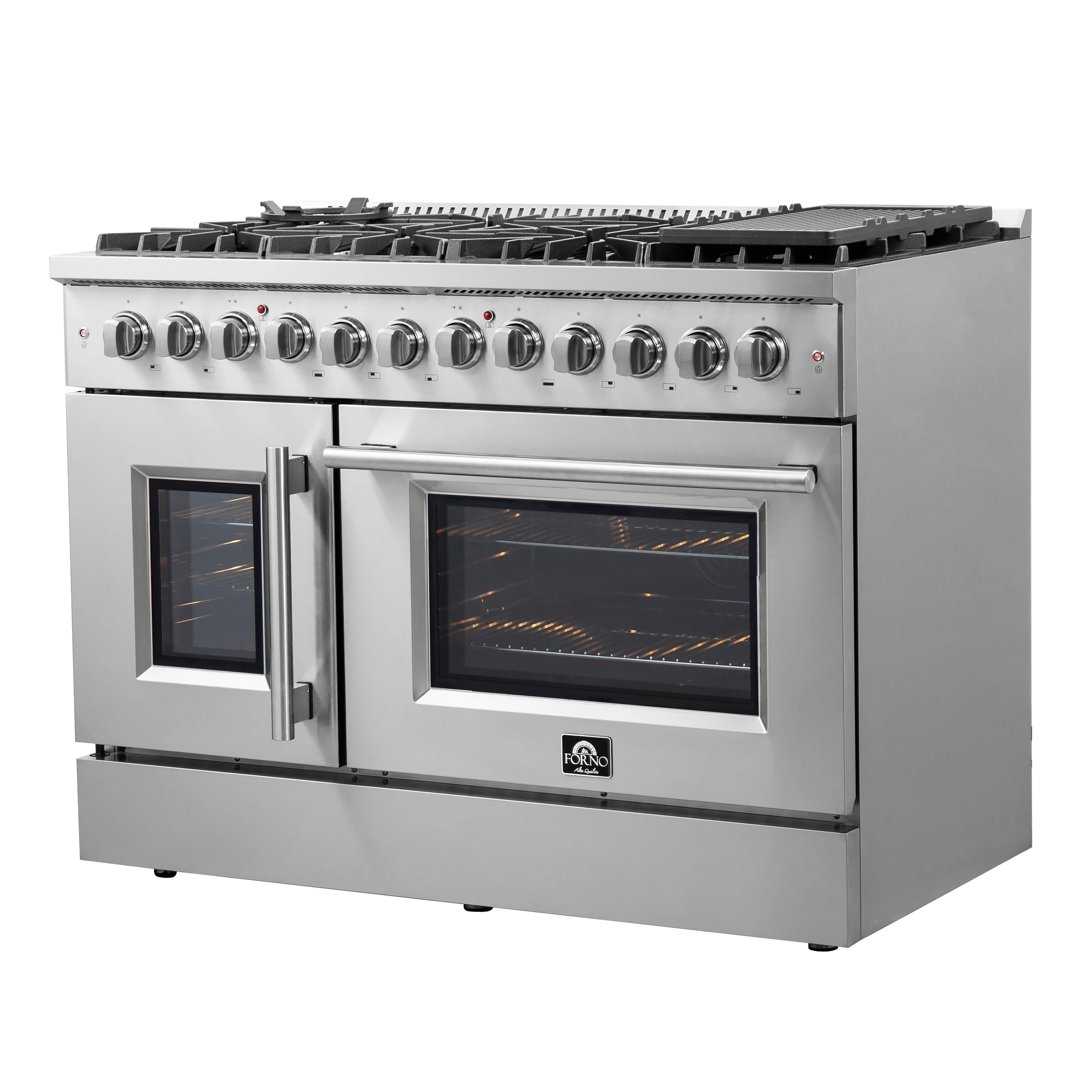Galiano 48-Inch French Door Dual Fuel Range All Stainless Steel, 8 Sealed Burners, 107,000 BTU, Griddle, 6.58 cu.ft. Double Ovens FFSGS635648