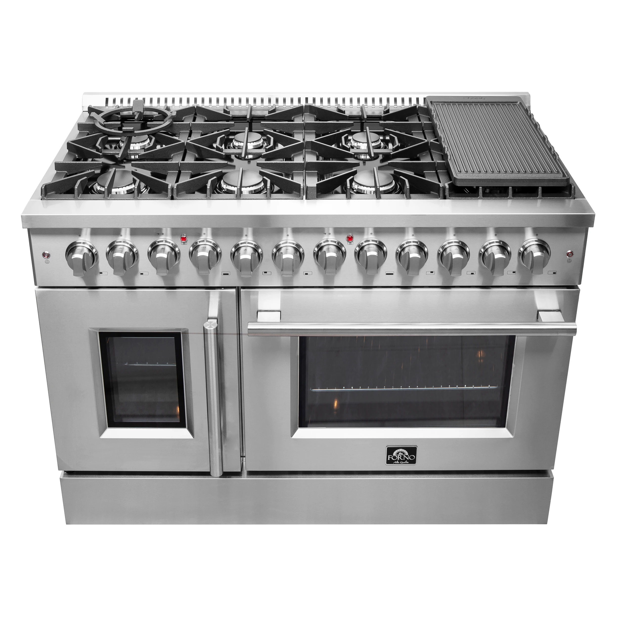 Galiano 48-Inch French Door Dual Fuel Range All Stainless Steel, 8 Sealed Burners, 107,000 BTU, Griddle, 6.58 cu.ft. Double Ovens FFSGS635648