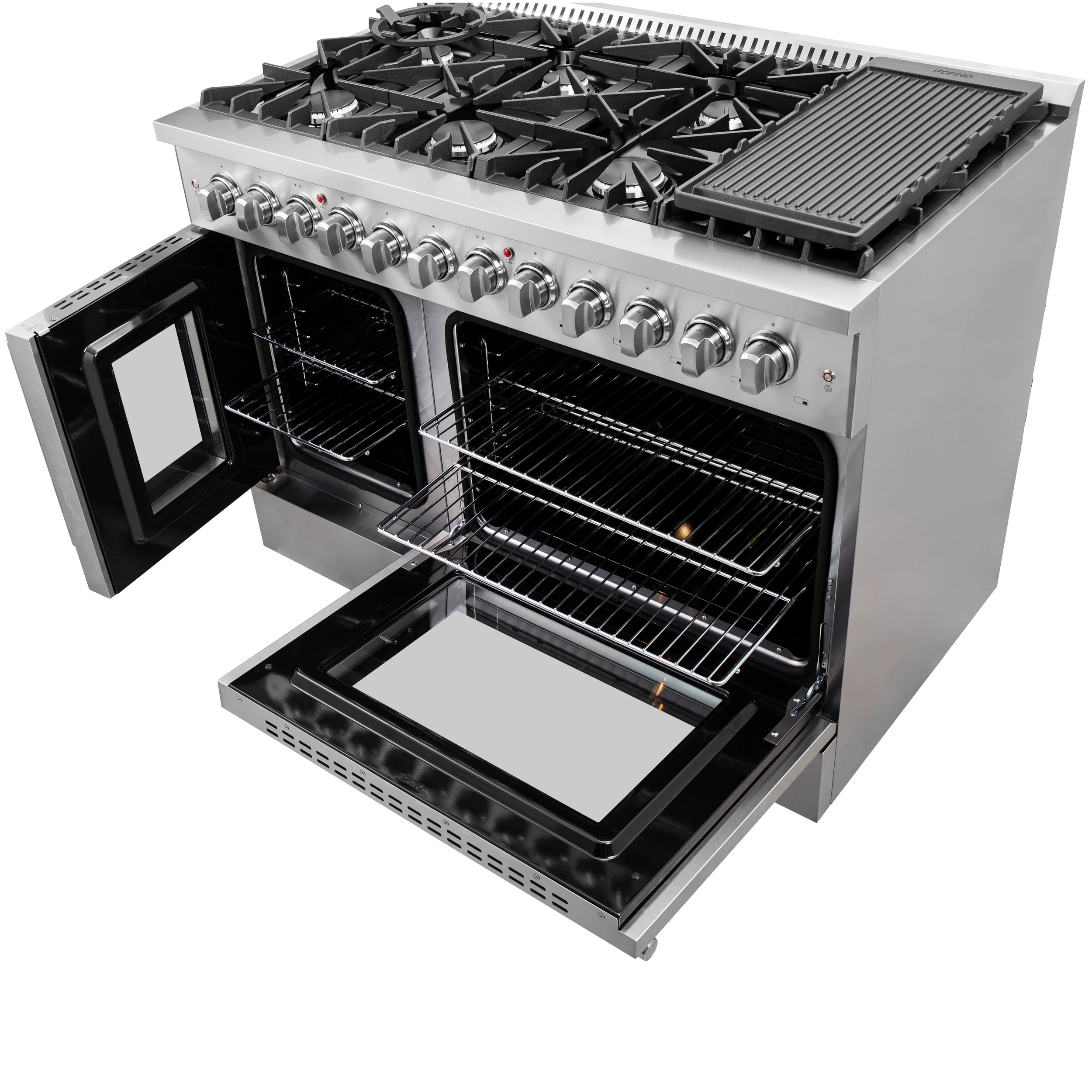 Galiano 48-Inch French Door Dual Fuel Range All Stainless Steel, 8 Sealed Burners, 107,000 BTU, Griddle, 6.58 cu.ft. Double Ovens FFSGS635648