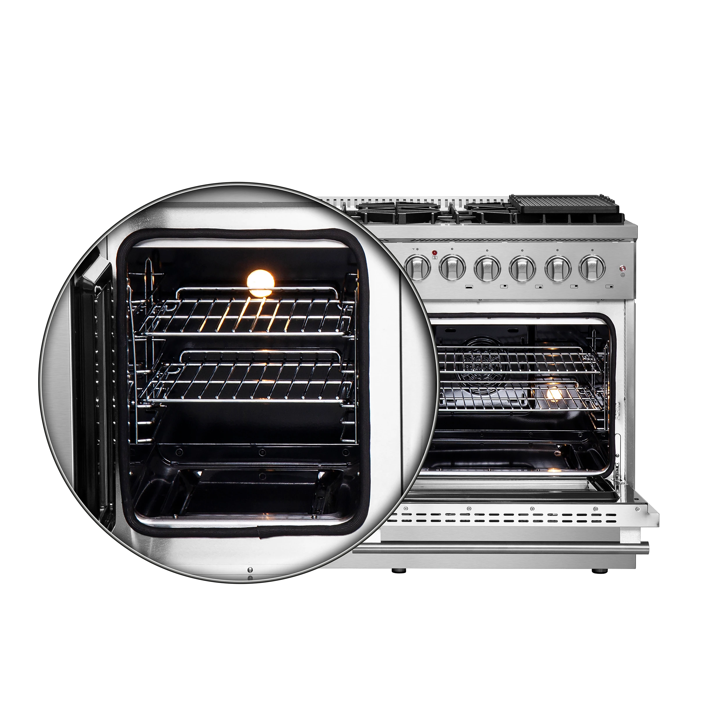 Galiano 48-Inch French Door Dual Fuel Range All Stainless Steel, 8 Sealed Burners, 107,000 BTU, Griddle, 6.58 cu.ft. Double Ovens FFSGS635648