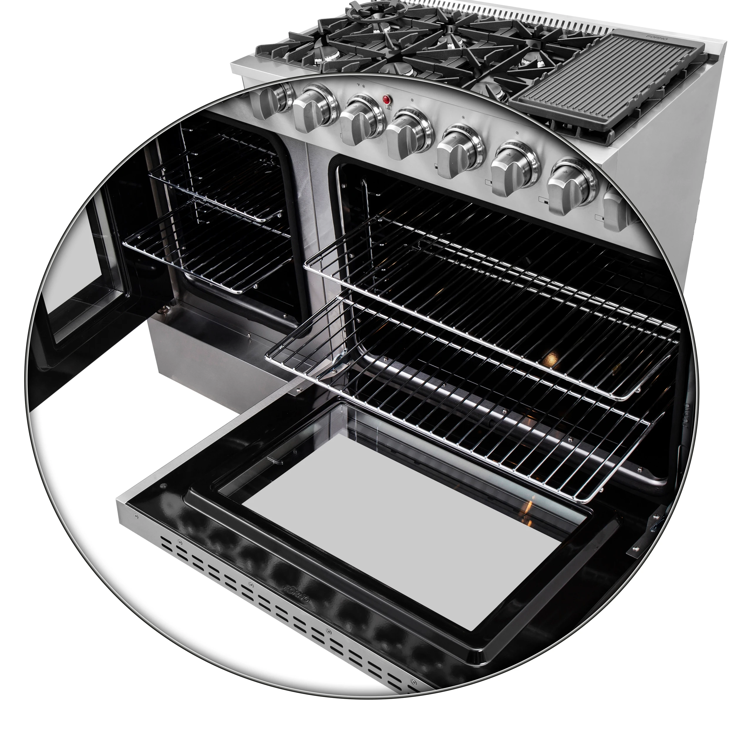 Galiano 48-Inch French Door Dual Fuel Range All Stainless Steel, 8 Sealed Burners, 107,000 BTU, Griddle, 6.58 cu.ft. Double Ovens FFSGS635648