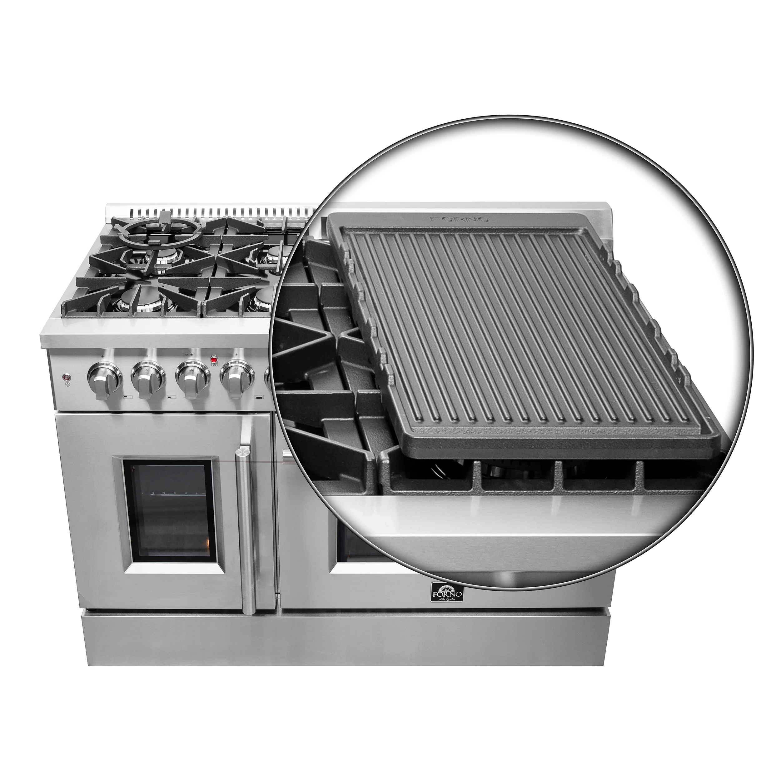 Galiano 48-Inch French Door Dual Fuel Range All Stainless Steel, 8 Sealed Burners, 107,000 BTU, Griddle, 6.58 cu.ft. Double Ovens FFSGS635648