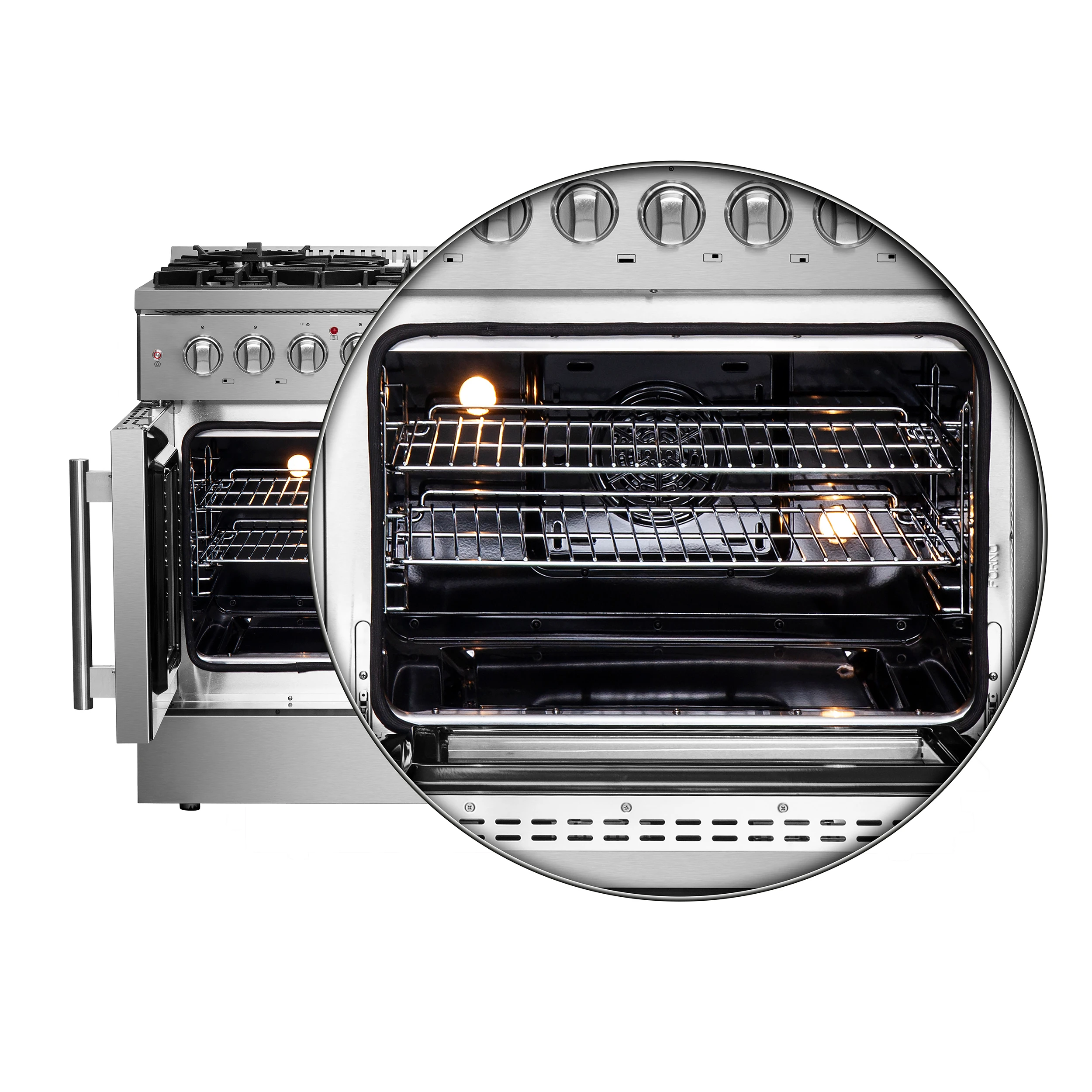 Galiano 48-Inch French Door Dual Fuel Range All Stainless Steel, 8 Sealed Burners, 107,000 BTU, Griddle, 6.58 cu.ft. Double Ovens FFSGS635648