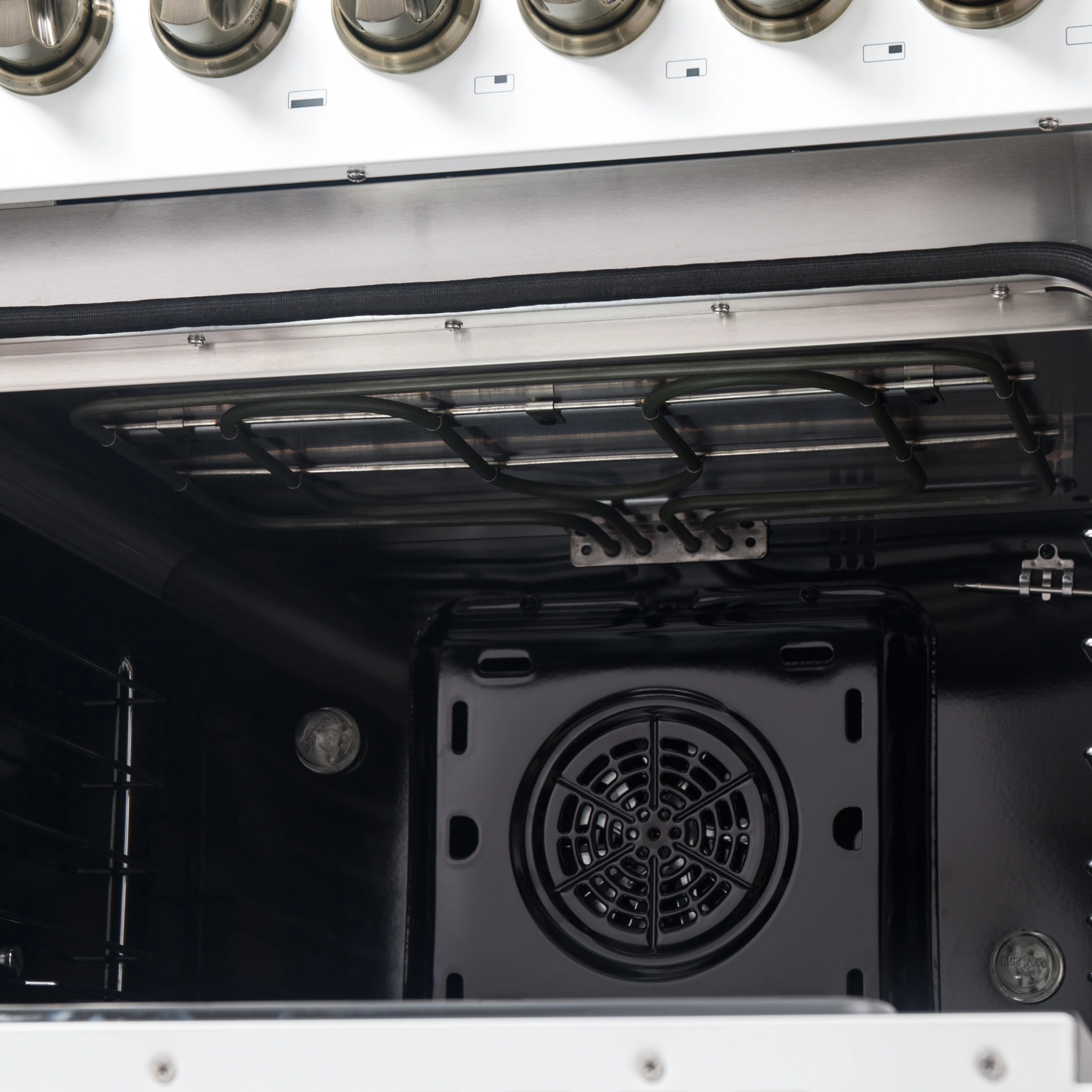 Galiano 48-inch French Door Dual Fuel Range, White & Antique Brass Design, 8 Sealed Burners - 107,000 BTU, Griddle, 6.58 cu.ft. Double Ovens FFSGS635648WHT