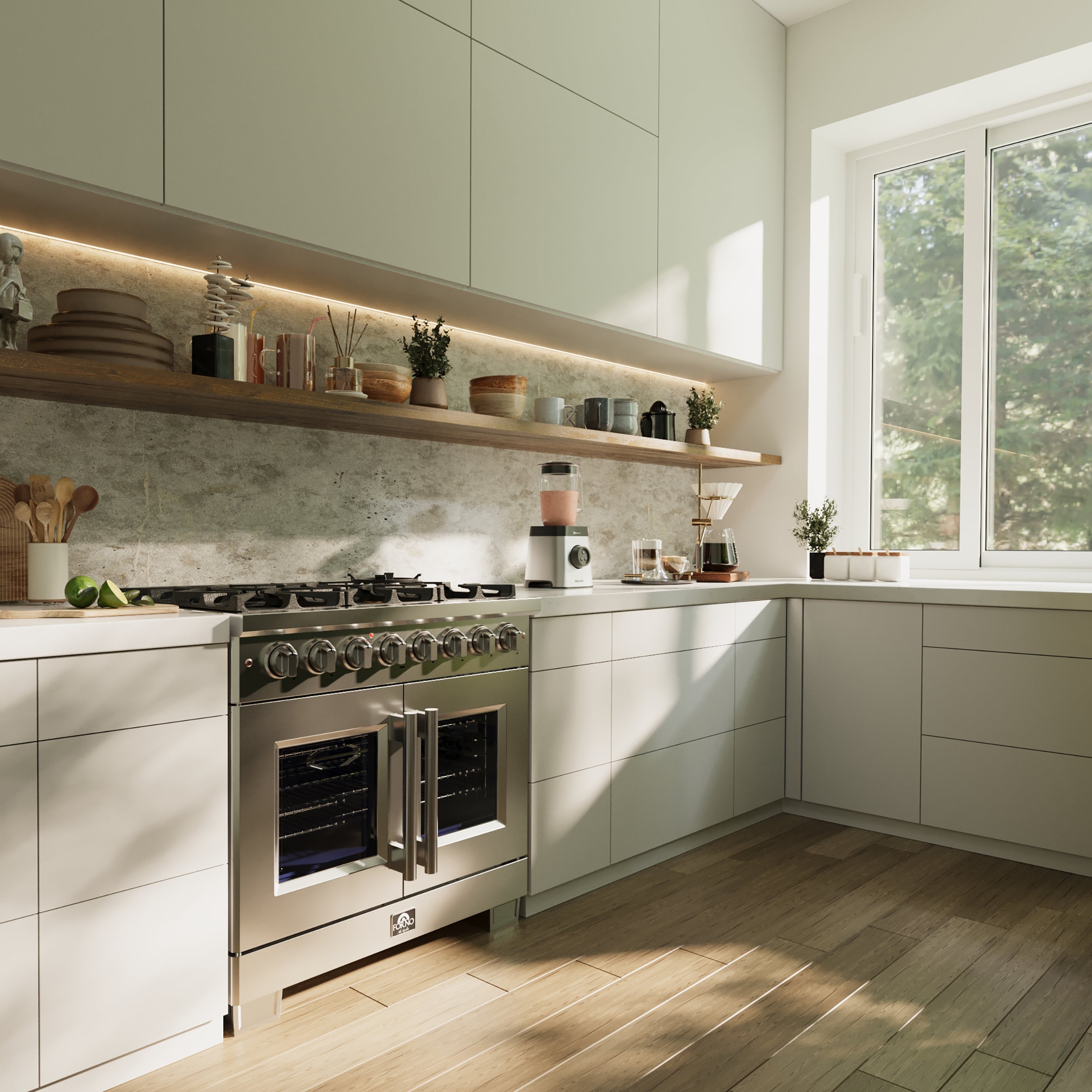 Capriasca 36-Inch Freestanding French Door Dual Fuel Range, 6 Burners, True Convection Oven FFSGS638736