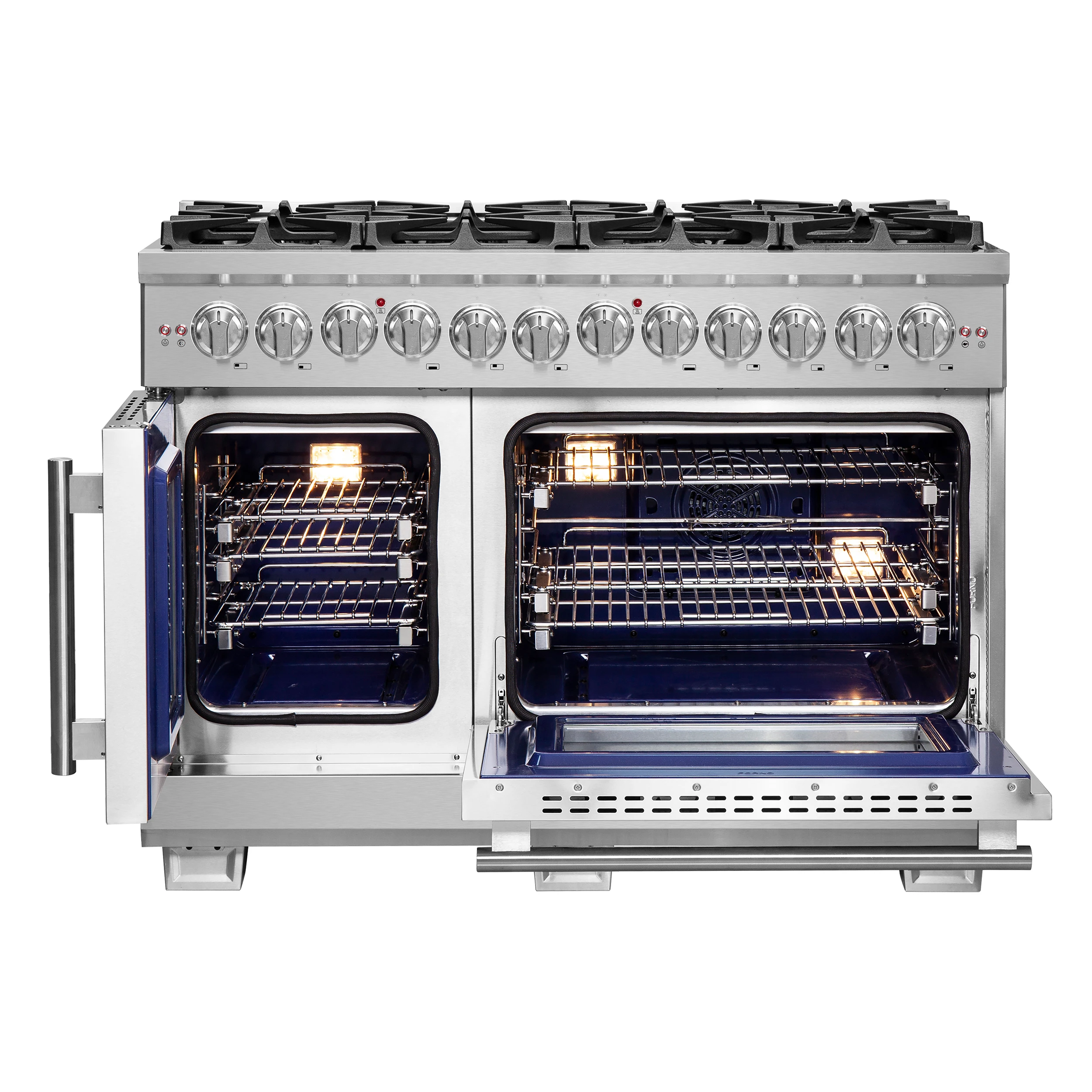Capriasca 48-Inch Freestanding French Door Dual Fuel Range, 8 Burners, True Convection Oven FFSGS638748