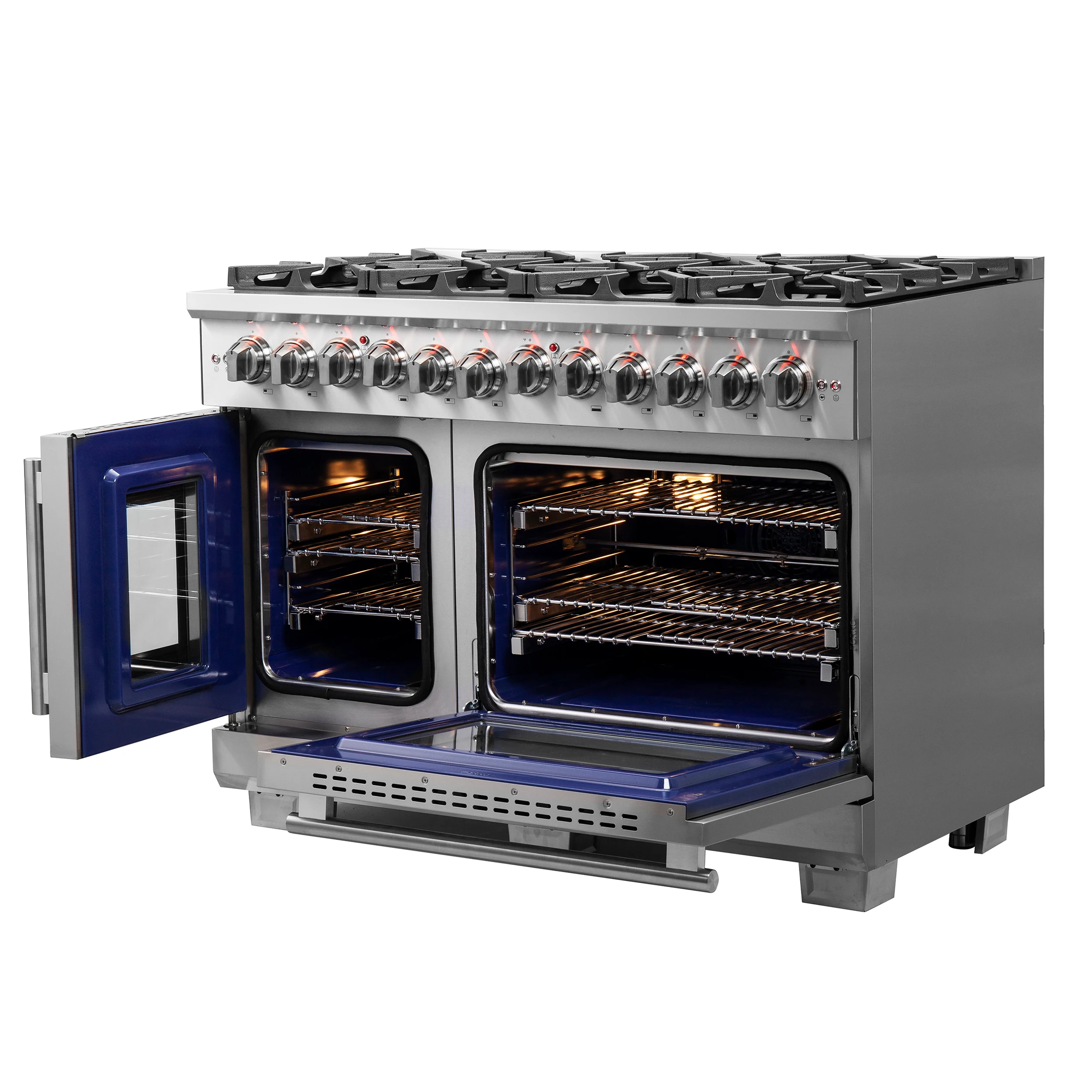 Capriasca 48-Inch Freestanding French Door Dual Fuel Range, 8 Burners, True Convection Oven FFSGS638748