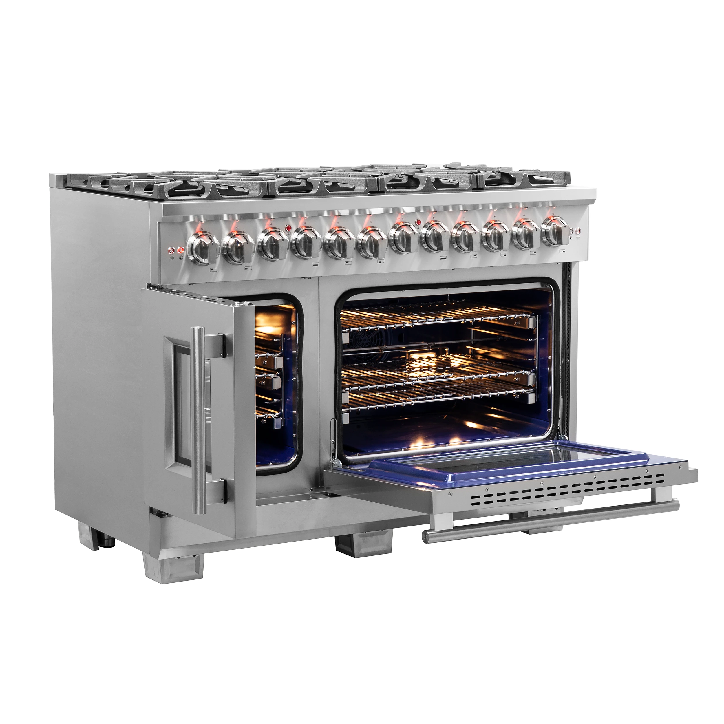Capriasca 48-Inch Freestanding French Door Dual Fuel Range, 8 Burners, True Convection Oven FFSGS638748