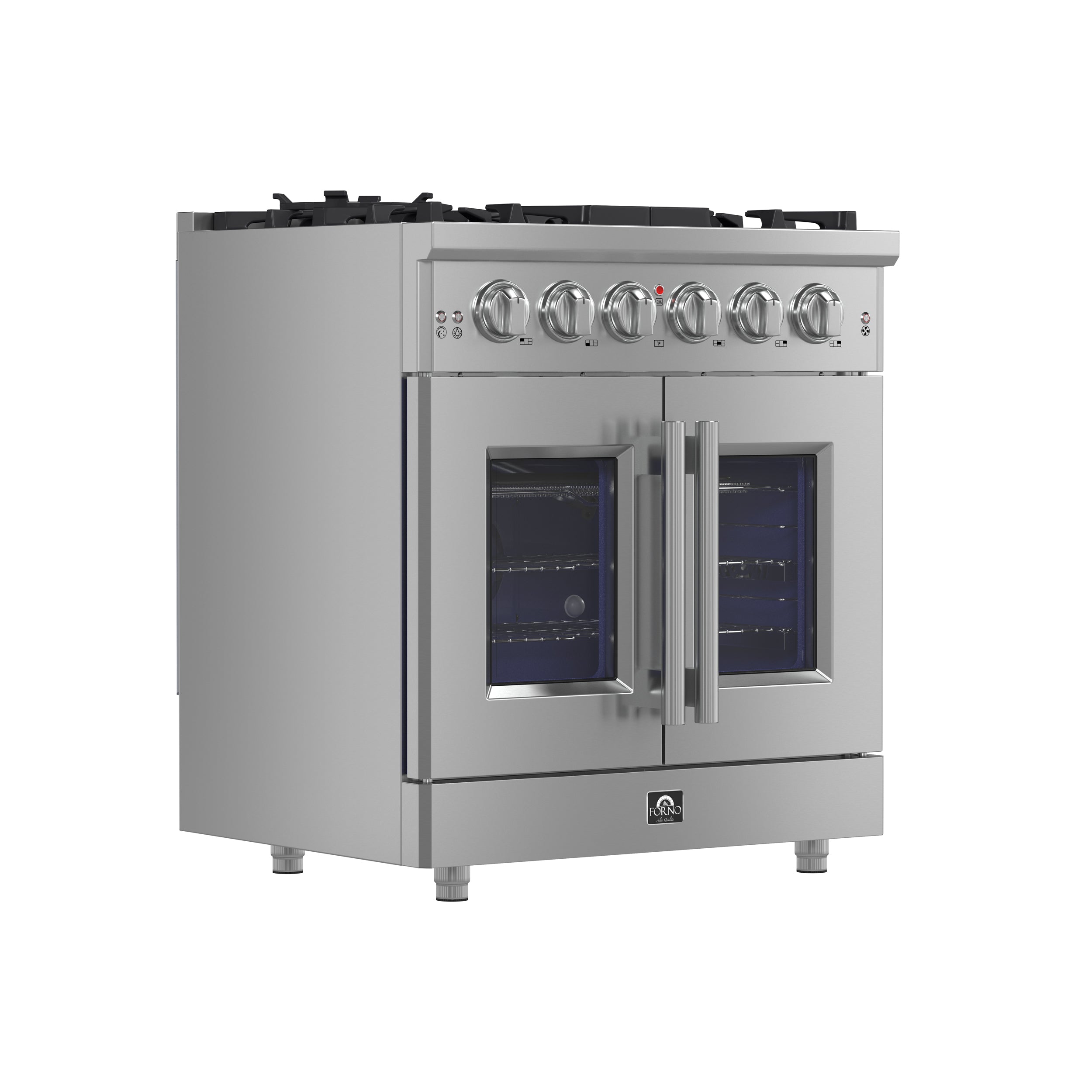 Massimo 30-Inch Freestanding French Door Gas Range, 4 Burners, Convection Oven, Energy Efficient FFSGS643930