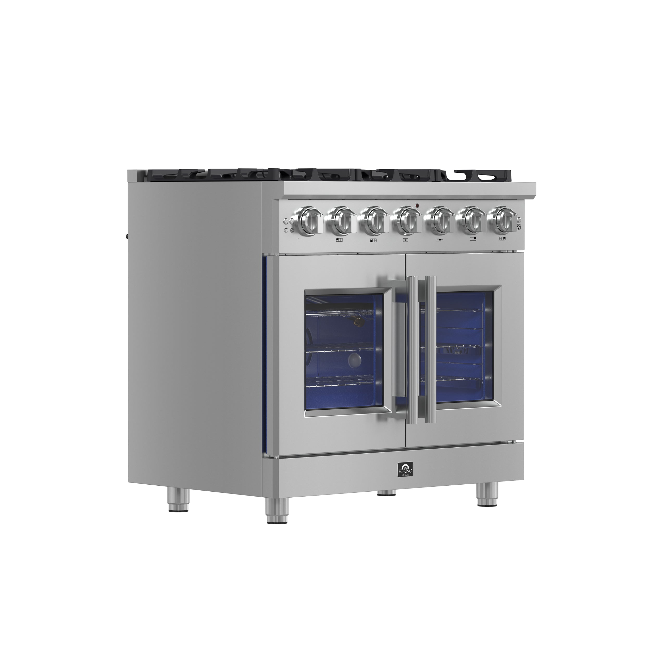 Massimo 36-Inch Freestanding French Door Gas Range, 6 Burners, Convection Oven, Energy Efficient FFSGS643936
